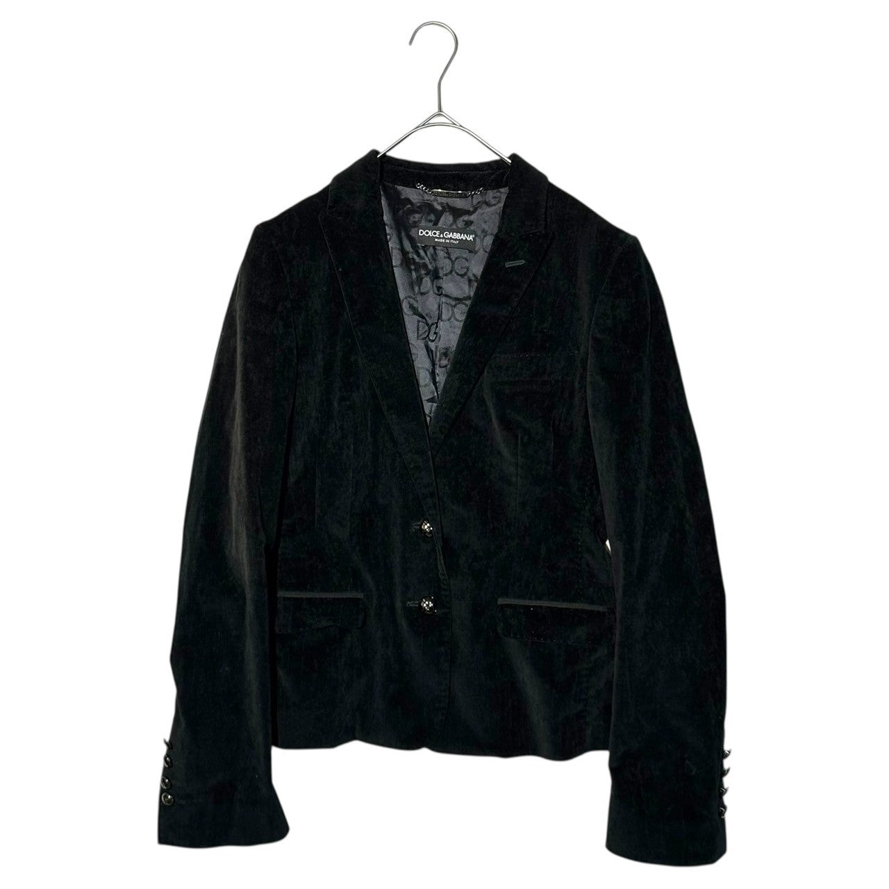 DOLCE&GABBANA(ドルチェ&ガッバーナドルガバ) Cotton velour jacket with metal walnut buttons コットン ベロア 金属胡桃ボタン ジャケット F2701T/FUWAN 40(L程度) ブラック