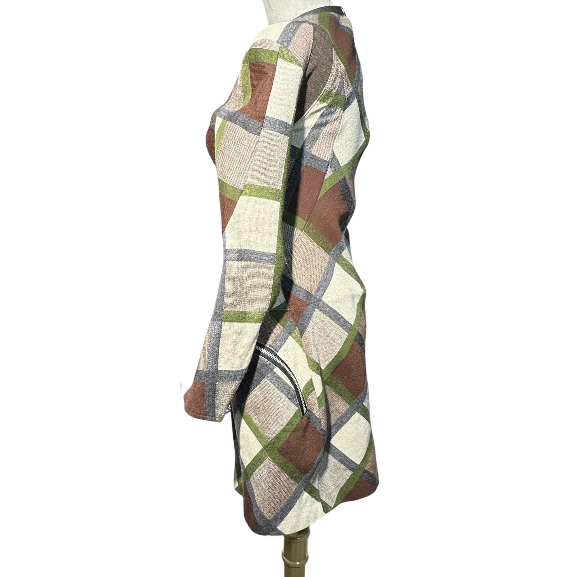 COMME des GARCONS JUNYA WATANABE(コムデギャルソンジュンヤワタナベ) 13AW Diagonal Check Round Neck L/S Wool Dress 斜めチェック ラウンドネック 長袖 ウール ワンピース JL-O022 S カーキ×ブラウン AD2013