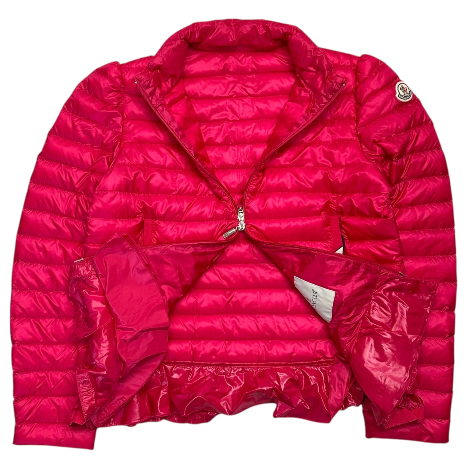 MONCLER(モンクレール) AMITA  Layered light down jacket with ruffled hem 裾フリル レイヤード調 ライトダウン ジャケット 3 ピンク 国内代理店タグ無