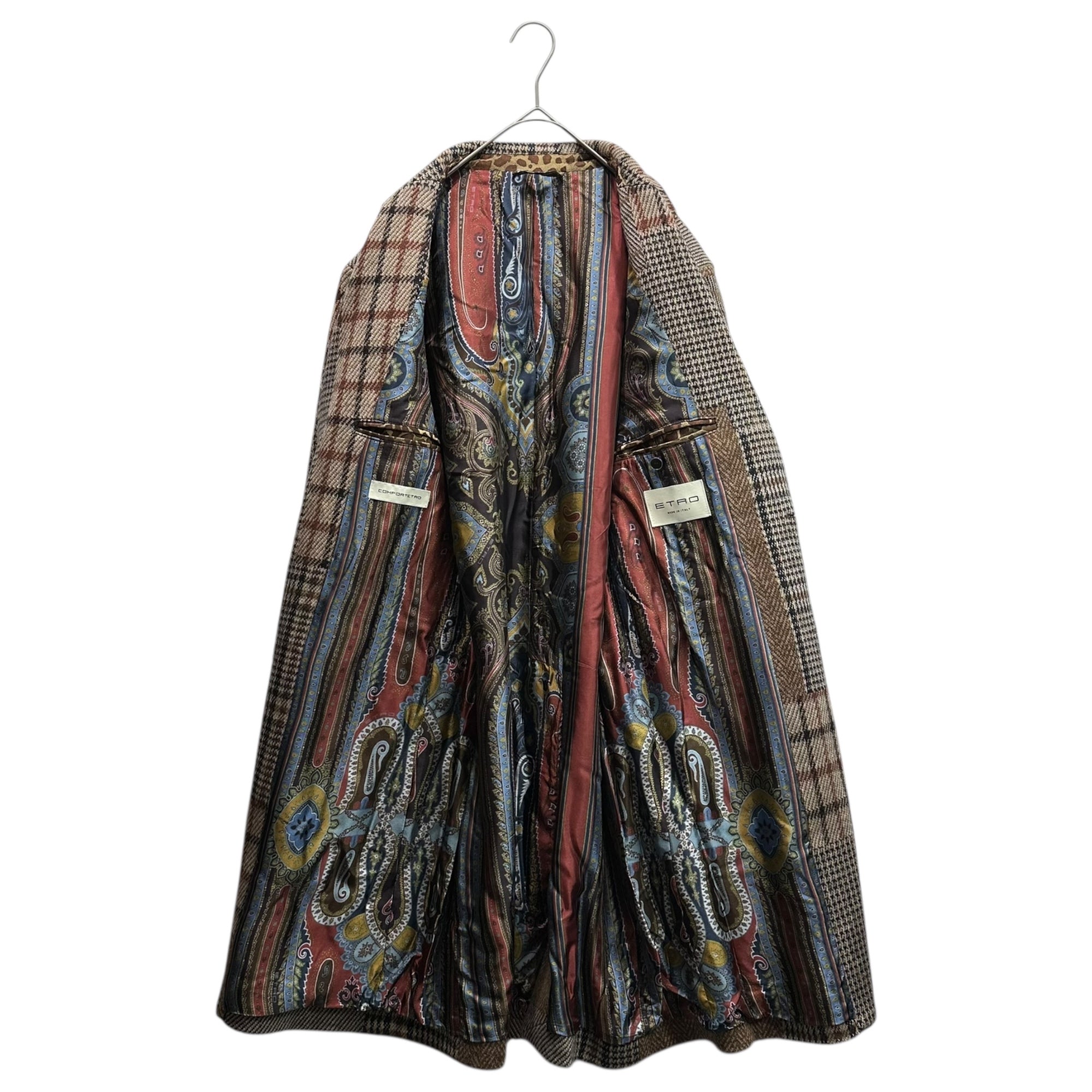 ETRO(エトロ) Random Check Inner Scarf All-Over Pattern Chester Wool Coat ランダムチェック 内スカーフ総柄 チェスター ウール コート 202-1185A-0193 50(XL程度) ブラウン