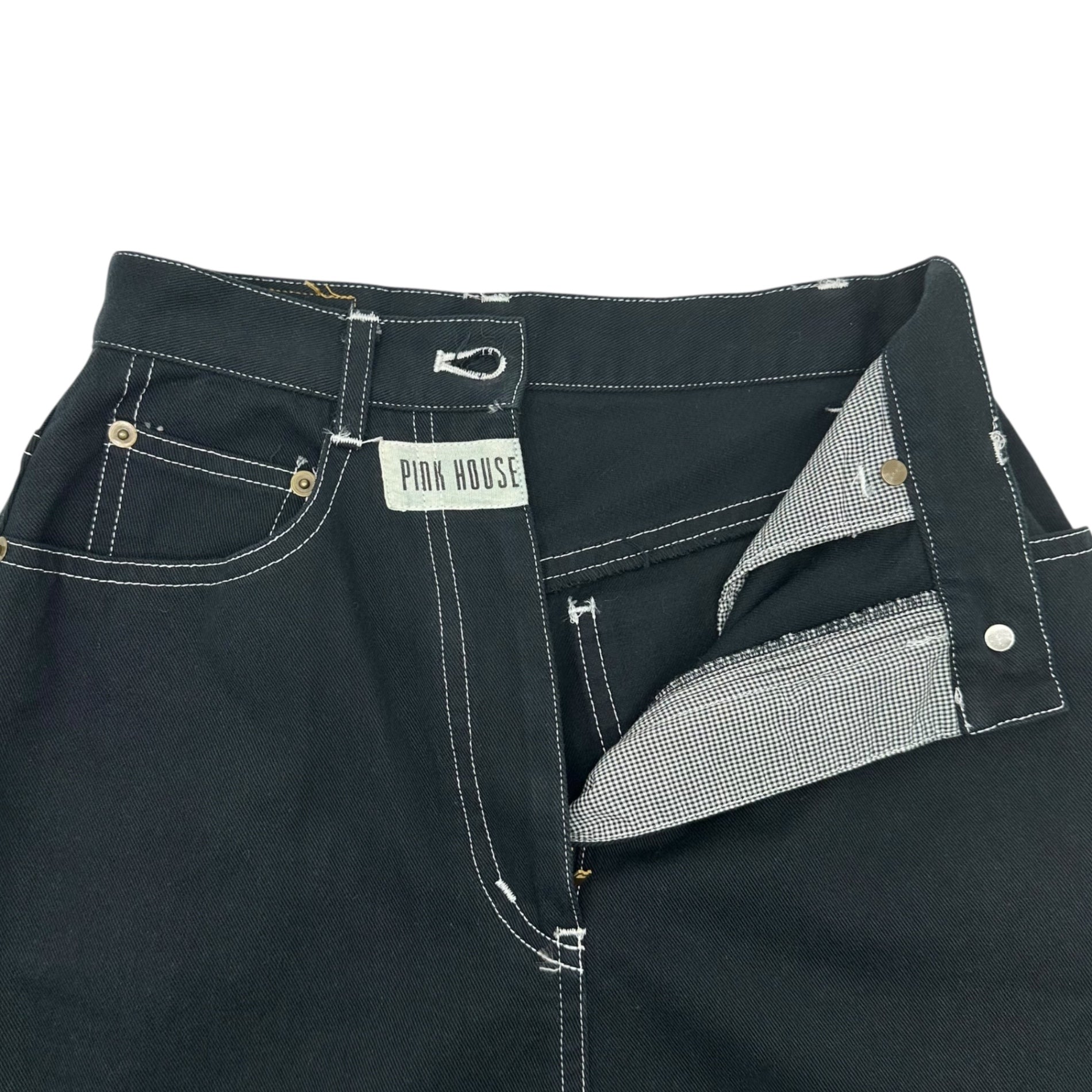 PINK HOUSE(ピンクハウス) 00's Logo Patchwork Long Denim Skirt ロゴ パッチワーク ロング デニム スカート 表記無(S程度) ブラック ワッペン マキシ