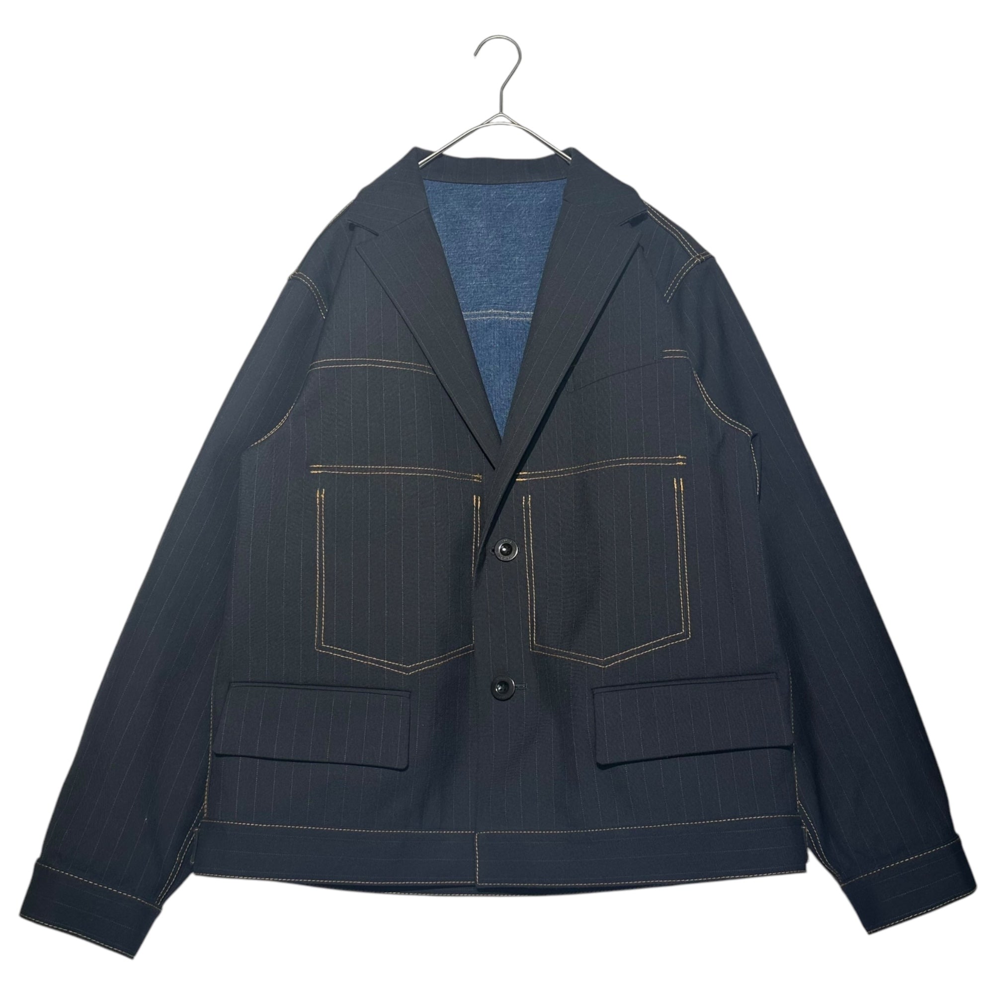 sacai(サカイ) 24SS Chalk Stripe Bonding Jacket チョーク ストライプ ボンディング ジャケット 24-03346M 2(M程度) ダークネイビー×インディゴ リバーシブル デニム