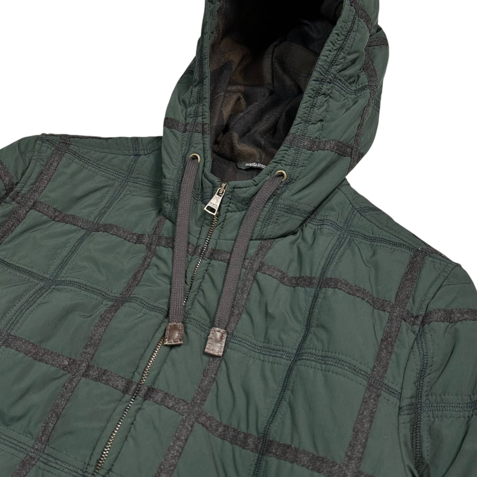 DOLCE&GABBANA(ドルチェ&ガッバーナドルガバ) Check Piping Hooded Padded Jacket チェック パイピング フーデット パテッド ジャケット G9AO0T FUMYY 46(M程度) グリーン×ブラウン