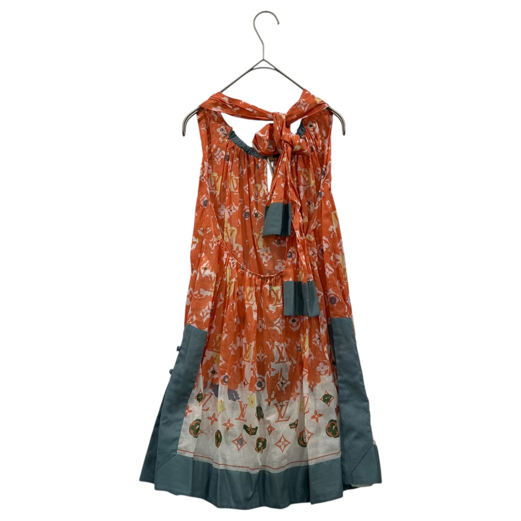 LOUIS VUITTON(ルイヴィトン) Halter-Neck Monogram Mini Dress ホルターネック モノグラム ミニ ワンピース RW101W WQDR04BHA 34 オレンジ×スカイブルー×ホワイト ノースリーブ ドレス