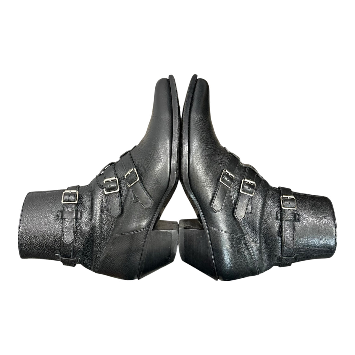 CELINE(セリーヌ) 2019SS By Hedi Slimane Belin Buckle Leather Boots ベルリン 3連 ベルト レザー ブーツ 43 ブラック エディ期 ウエスタン