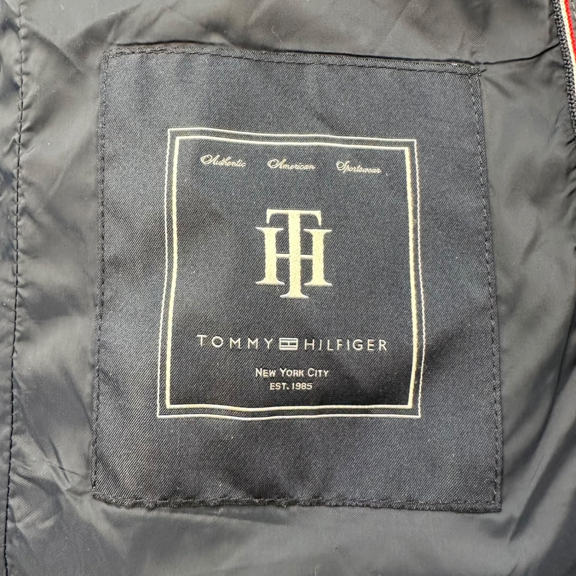 TOMMY HILFIGER(トミーヒルフィガー) Hooded eco-fur down vest フーデッド エコファー ダウン ベスト L ネイビー