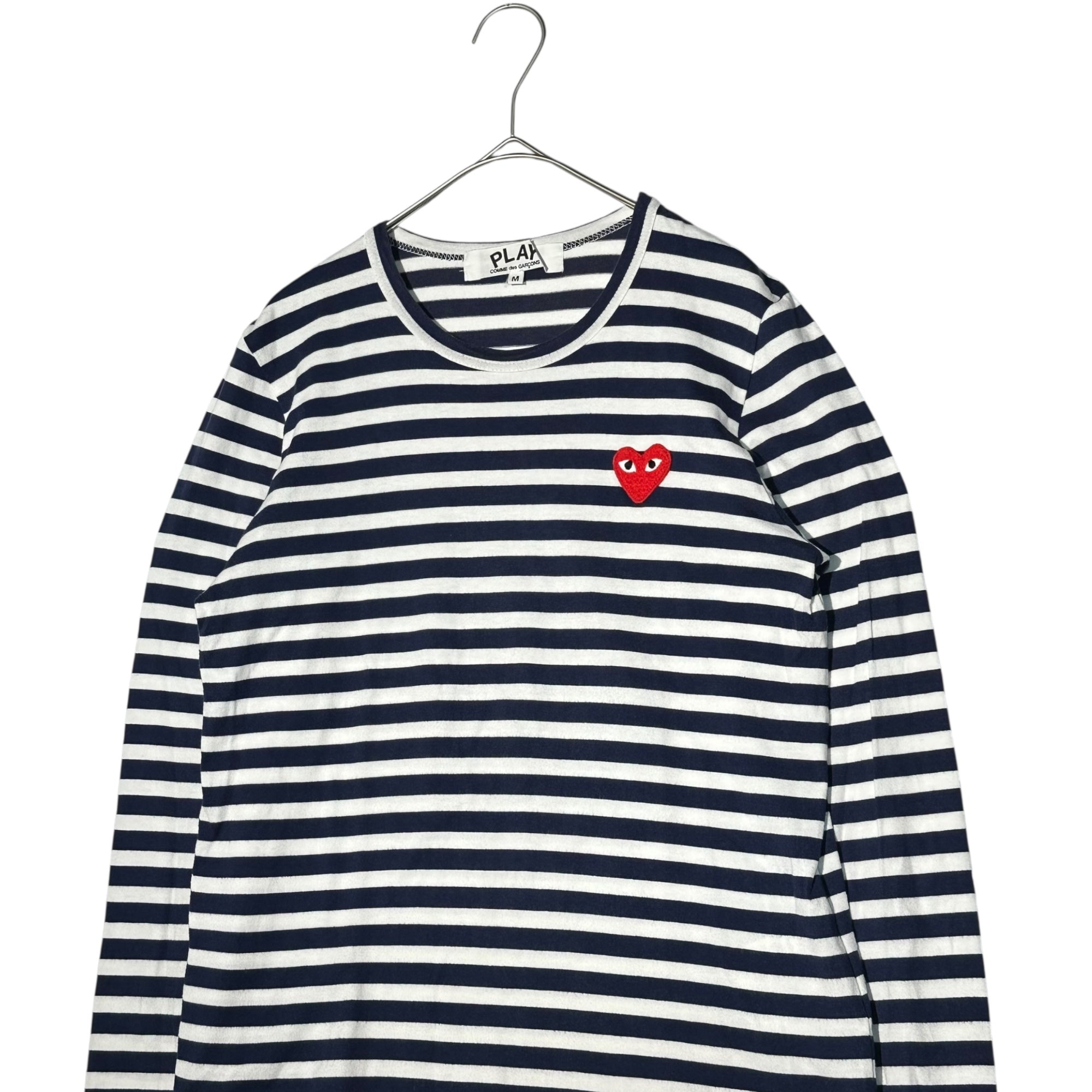 PLAY COMME des GARCONS(プレイコムデギャルソン) Border Heart Logo Patch L/S T-Shirt ボーダー ハート ロゴ  ワッペン 長袖 Tシャツ AZ-T009 M ネイビー×ホワイト AD2008