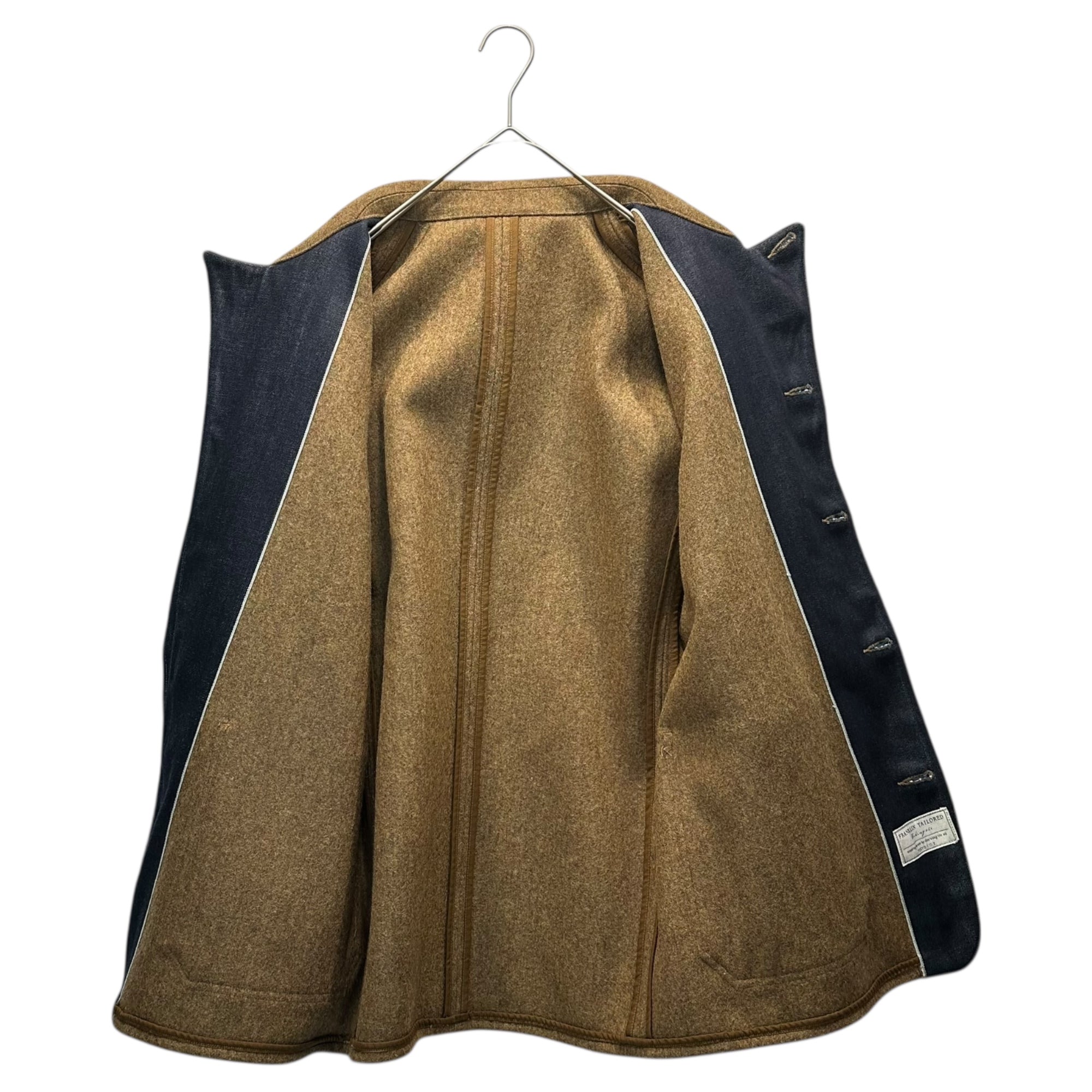 FRANKLIN TAILORED(フランクリンテーラード) Military-Inspired Sampling Sleeve Denim Panel Melton Coverall Jacket ミリタリー サンプリング 袖 デニム 切替 メルトン カバーオール ジャケット 89ACA1 4(L~XL程度) ブラウン×インディゴ