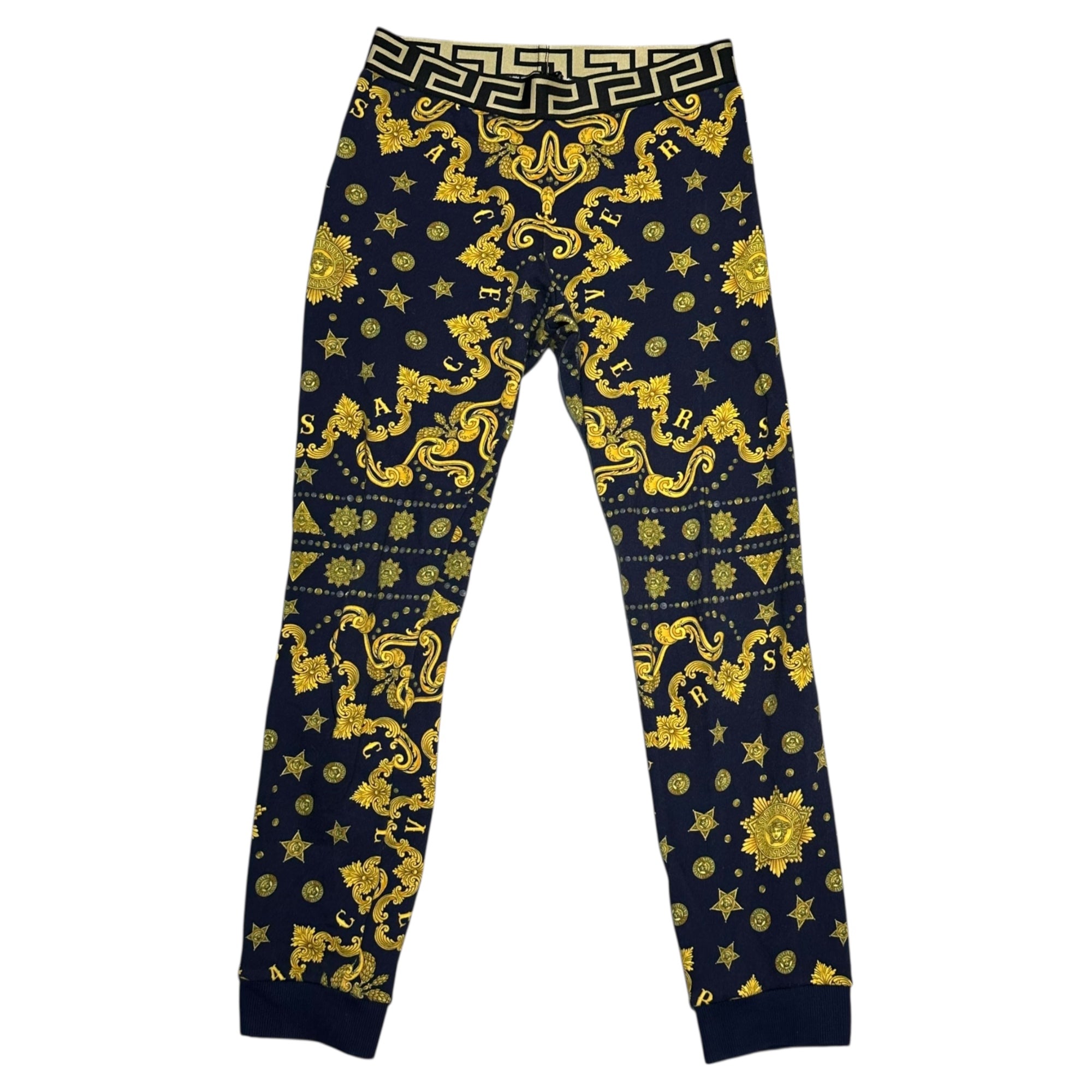 VERSACE(ヴェルサーチヴェルサーチェ) All-over print leggings pants 総柄 レギンス パンツ YD000191 A232755 164cm ネイビー×イエロー