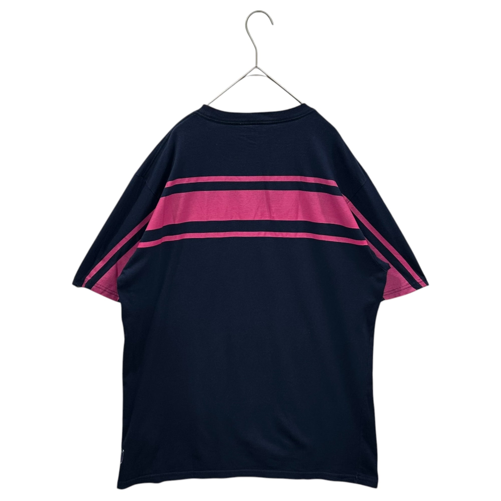 THE POOL AOYMA(ザプールアオヤマ) S/S T-shirt with chest pocket and line print胸ポケット ライン プリント 半袖 Tシャツ 21290 L ネイビー×ピンク