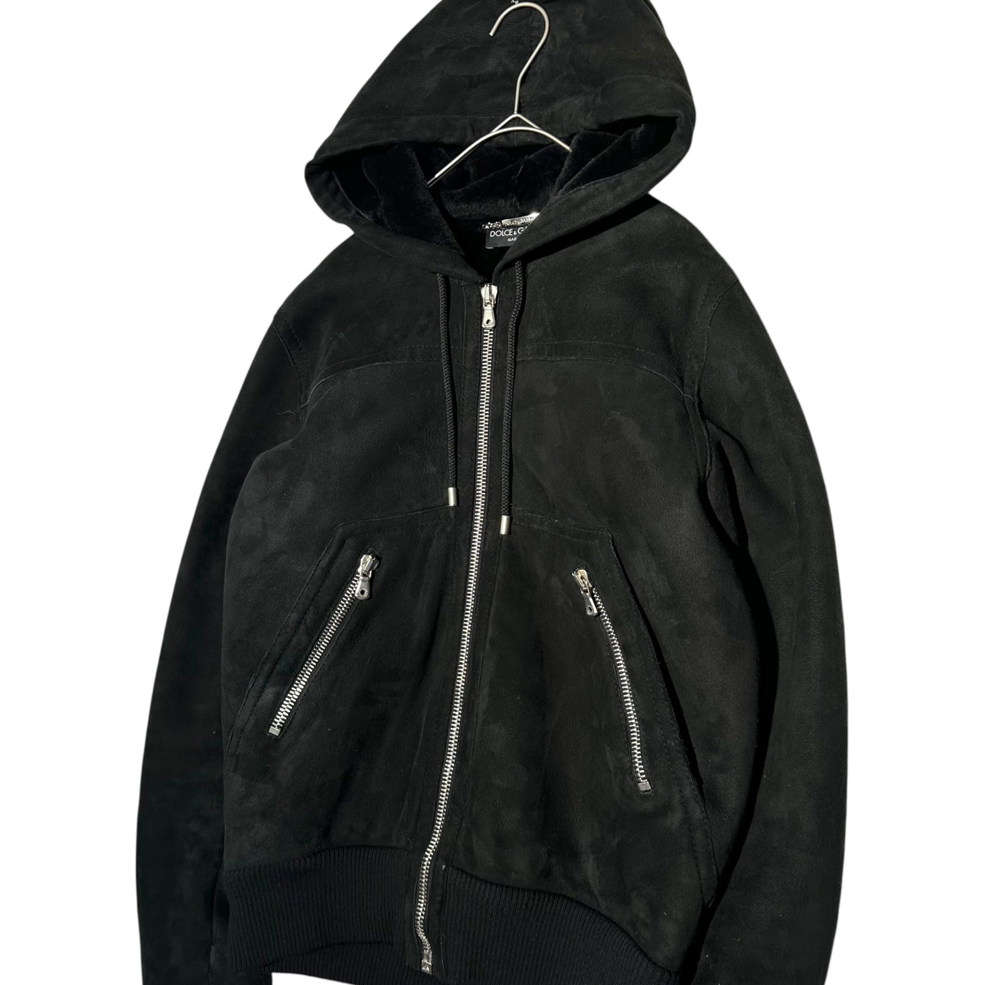 DOLCE&GABBANA(ドルチェ&ガッバーナドルガバ) Mouton Zip-Up Hoodie ムートン ジップ アップ パーカー 表記無(XS程度) ブラック ジャケット
