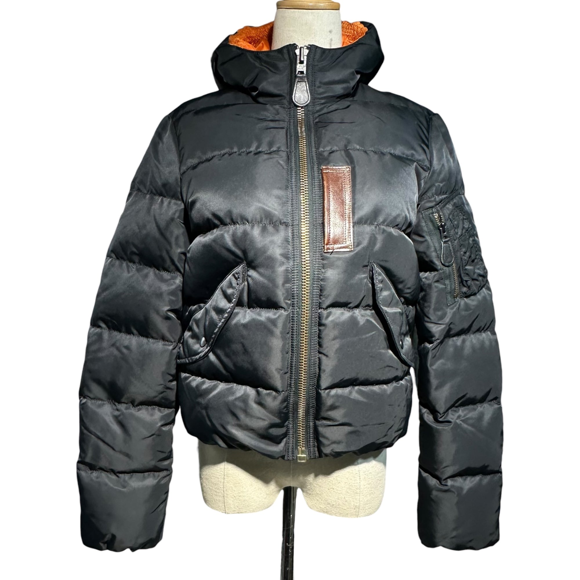 COMME des GARCONS JUNYA WATANABE MAN PINK(コムデギャルソンジュンヤワタナベマンピンク) 11AW × DUVETICA Hooded MA-1 Down Jacket デュベティカ コラボ フーデッド MA-1 ダウン ジャケット UH-J015 M ブラック×オレンジ AD2011