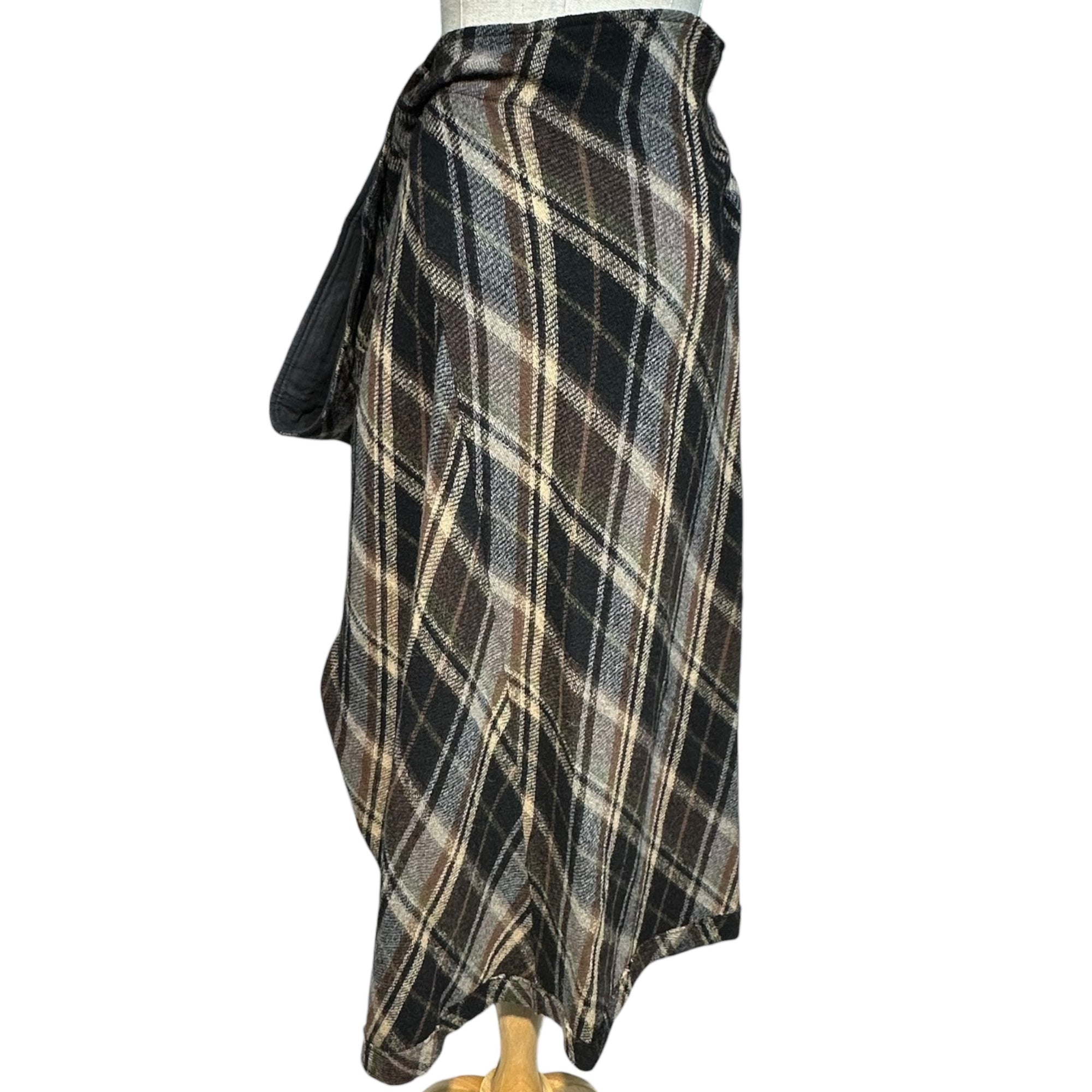 Y's(ワイズ) Wool nylon check long skirt ウール ナイロン チェック ロング スカート YJ-T41-977 3(L程度) ブラック×ブラウン×ホワイト