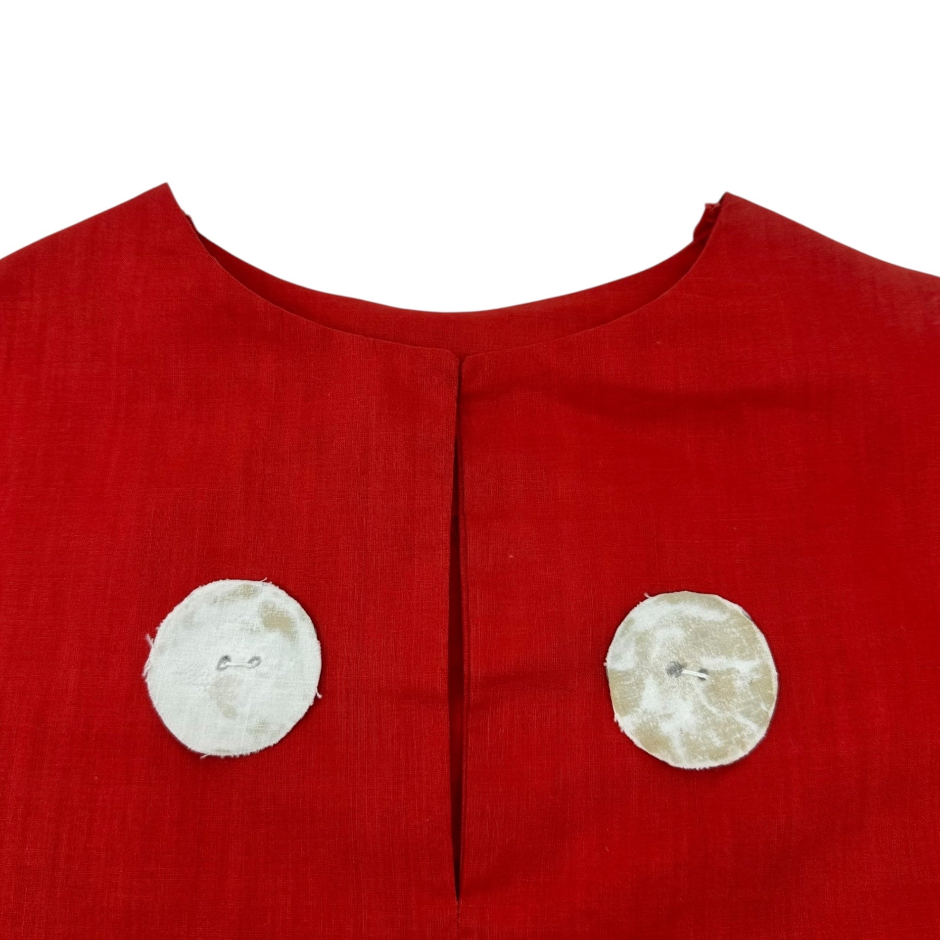 VINTAGE(ヴィンテージ) remake paper button shirt ペーパーボタンのリメイクシャツ ブラウス 表記無し(Mサイズ程度) レッド