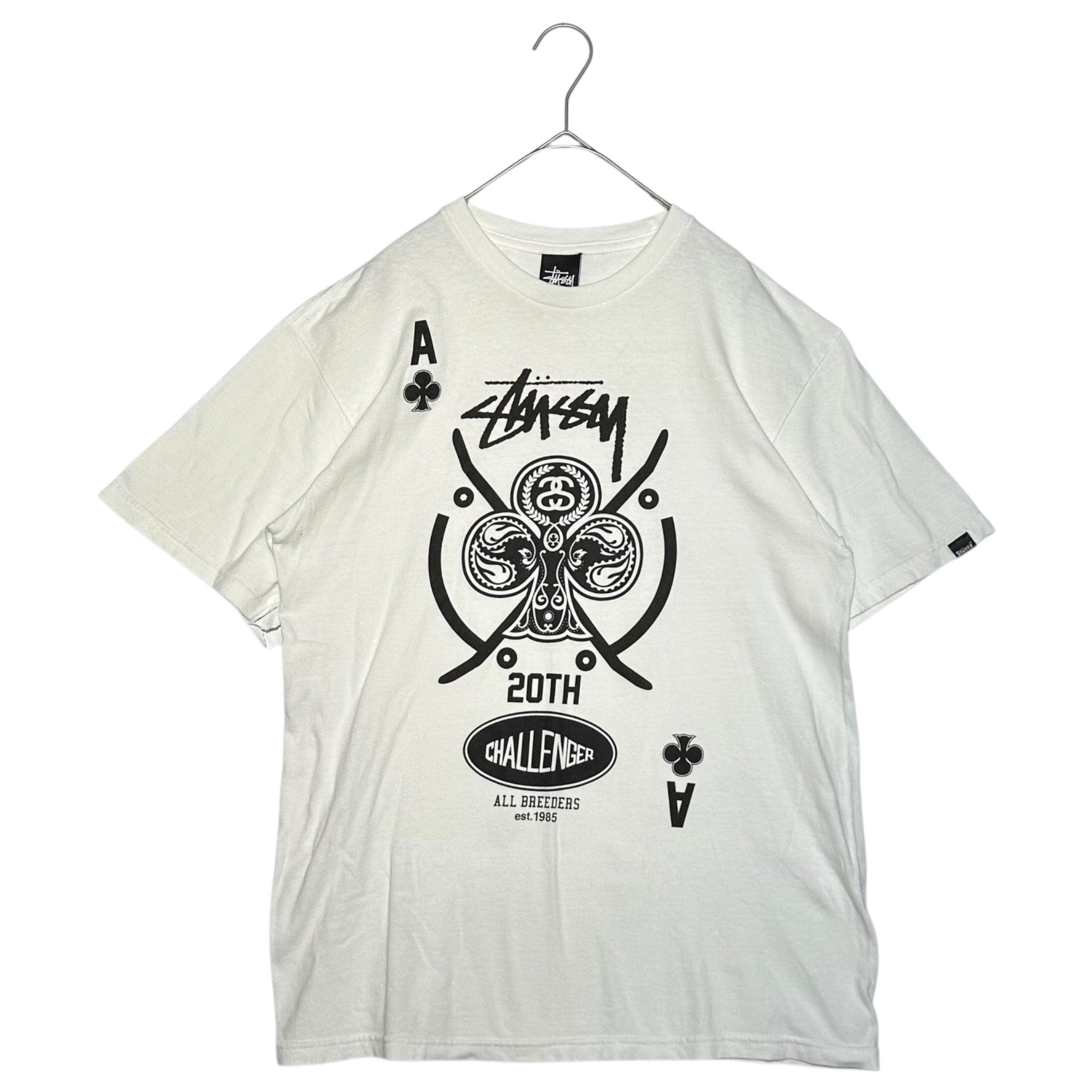 STUSSY×CHALLENGER(ステューシー×チャレンジャー) W-NAME ”spade” S/S TEE ダブルネーム スペード プリント 半袖 Tシャツ M ホワイト コラボ