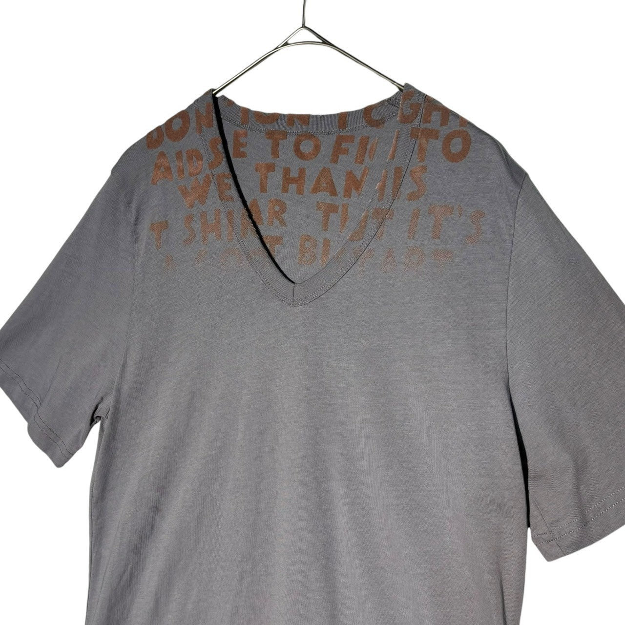 MAISON MARGIELA(メゾンマルジェラ) 16SS AIDS T-SHIRT エイズ Tシャツ S31GJ0002 S グレー×ピンク Vネック ベロアプリント