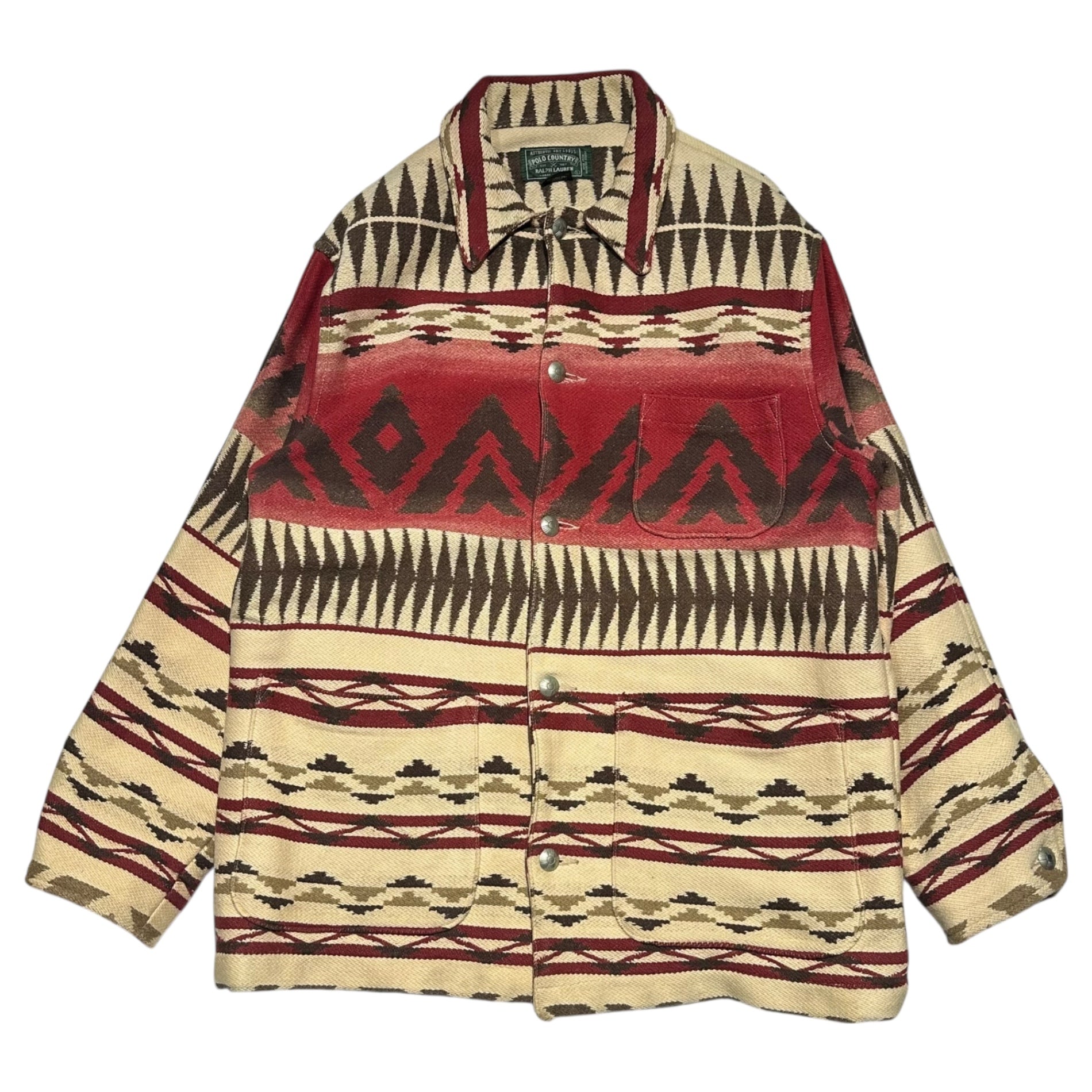 POLO COUNTRY(ポロカントリー) 80~90's Vintage-processed Chimayo button Native coverall jacket ヴィンテージ加工 チマヨボタン ネイティブ カバーオール ジャケット L アイボリー×レッド