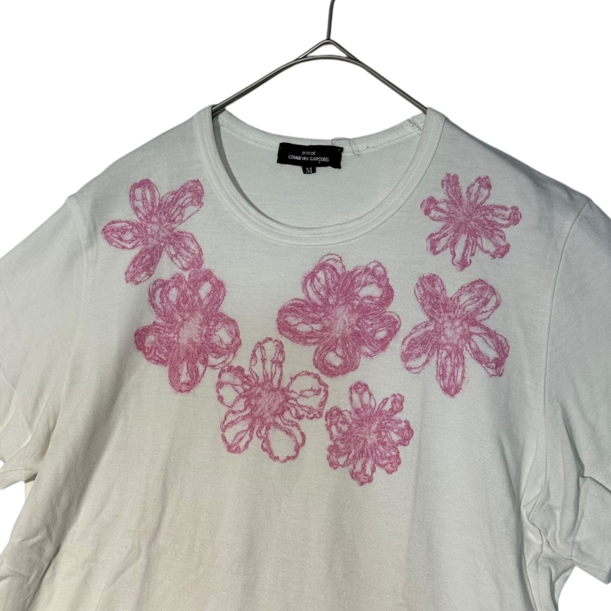 tricot COMME des GARCONS(トリココムデギャルソン) 10SS Flower Print Crew Neck T-Shirt フラワープリント クルーネック Tシャツ TE-T013 M ホワイト×ピンク AD2009