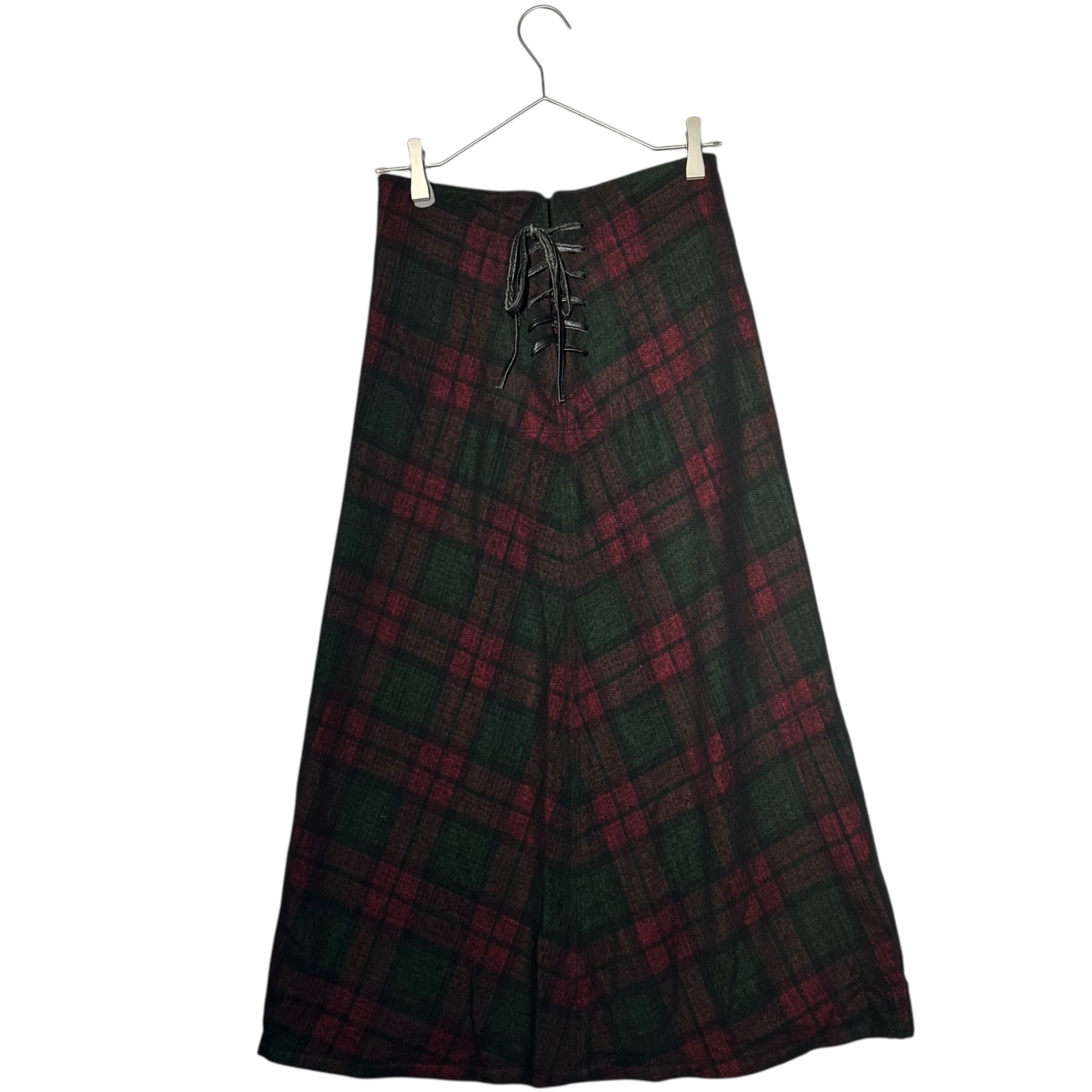 Y's(ワイズ) 00's Lace-up Back Openwork Check Long Skirt 00年代 バックレースアップ 透かし チェック ロング スカート YX-S07-103 S ブラック×レッド