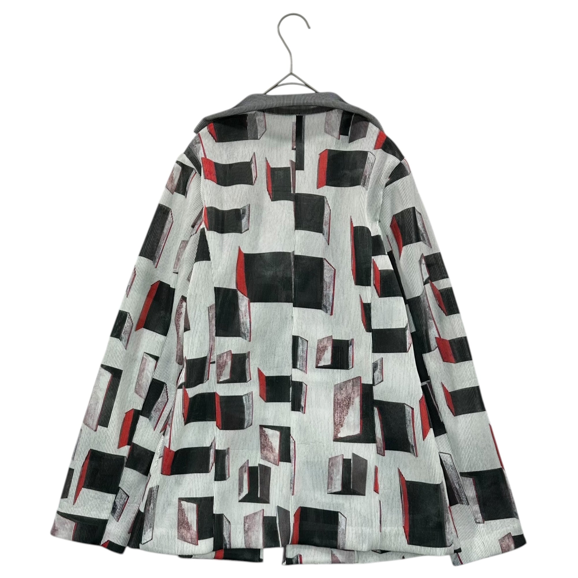 HIROKO KOSHINO TRUNK(ヒロコ コシノ トランク)  00's Geometric Pattern Pleated Zip-Up Jacket 幾何学模様 プリーツ ジップアップ ジャケット RSJEP-42470 40(L程度) グレー×ブラック×レッド OLD 2000年代