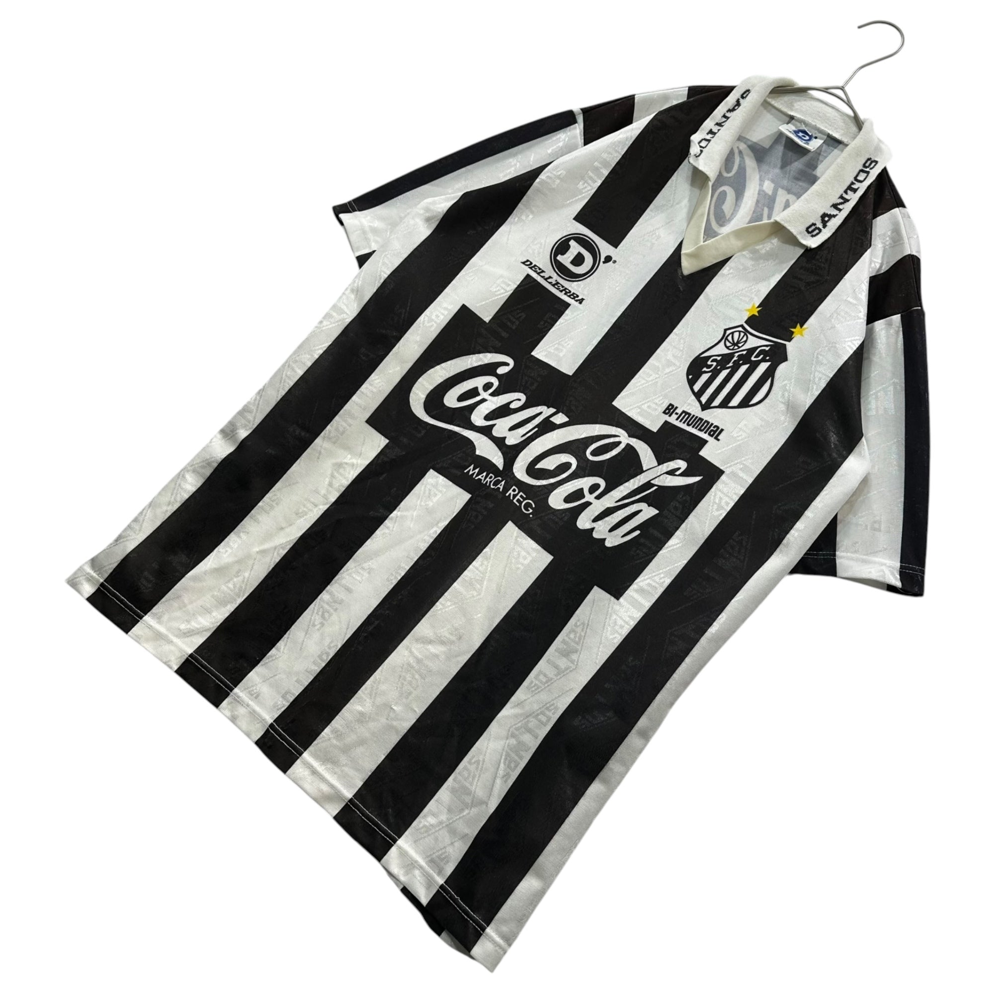 DELELERBA (デレルバ) 1992 Santos FC Away S/S game shirt アウェイ 半袖 ゲームシャツ 表記消(L程度) ホワイト×ブラック コカ・コーラ スポンサー 企業ロゴ