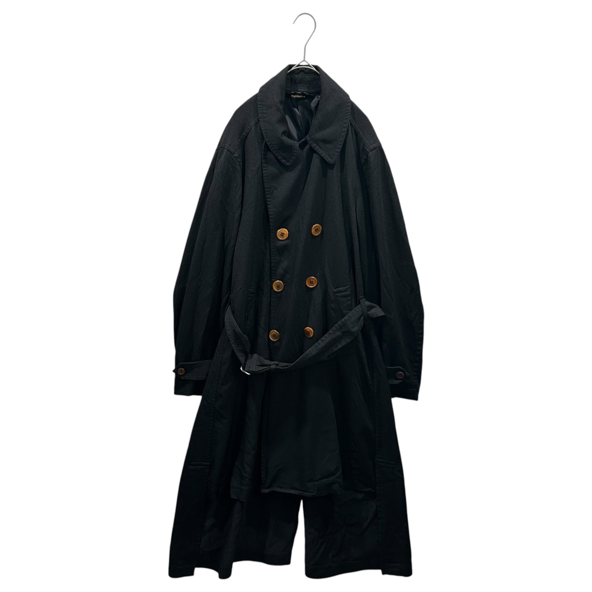 BLACK COMME des GARCONS(ブラックコムデギャルソン) 2022AW Polyester felted double-breasted trench coat with brown buttons ポリ縮絨 ブラウン ボタン トレンチコート 1J-C003 S ブラック×ブラウン AD2022