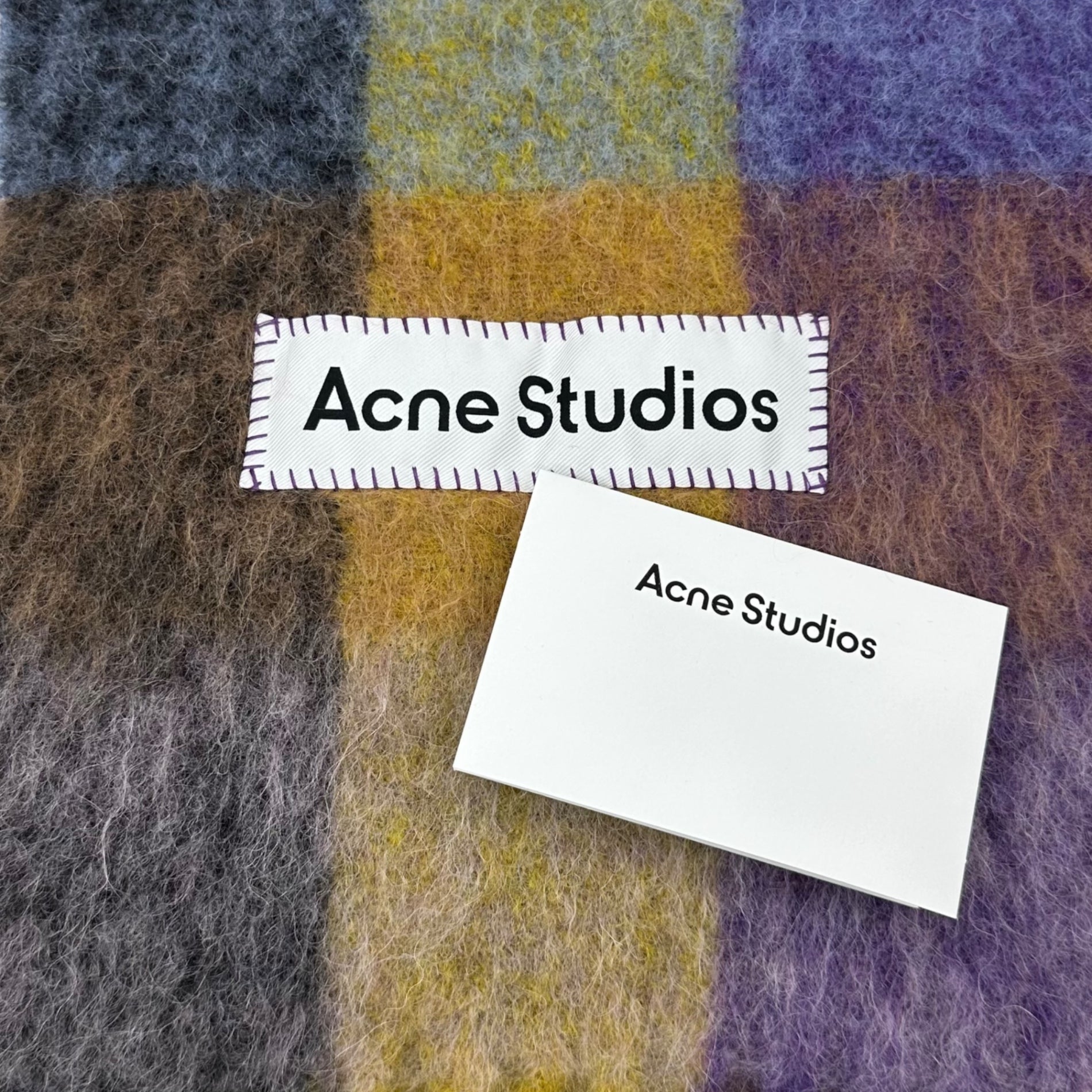 Acne Studios(アクネストゥディオズ) mohair check scarf モヘア チェック マフラー CA0084- パープル×イエロー 大判