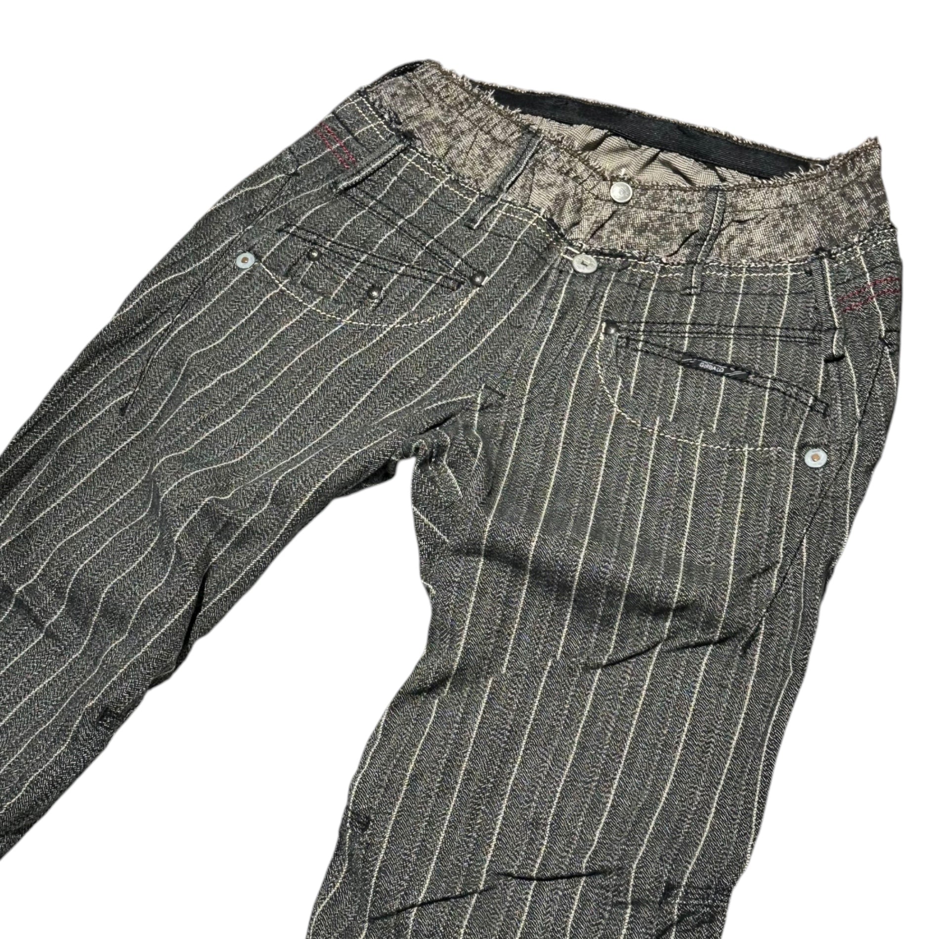 MARITHE FRANCOIS GIRBAUD(マリテフランソワジルボー) 00's Double-Waist Gimmick Striped Pants ダブルウエスト ギミック ストライプ パンツ M7-2283 L ライトインディゴ Y2K