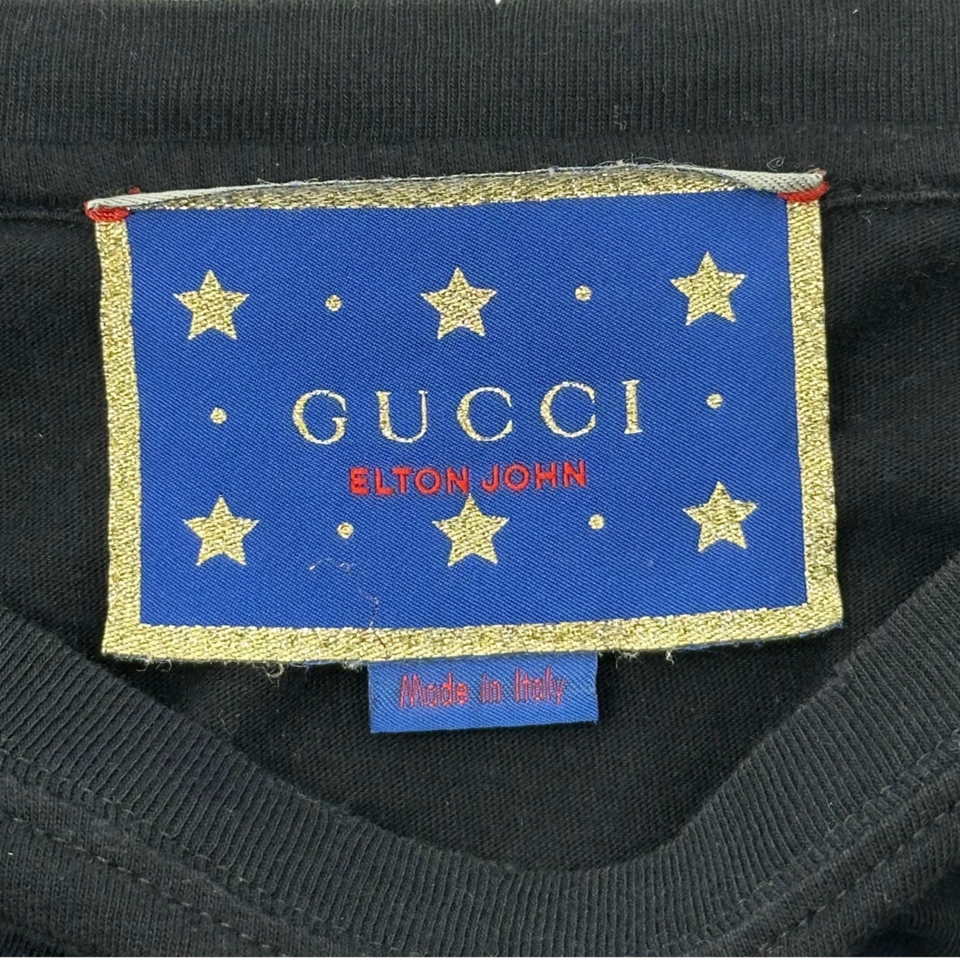 GUCCI(グッチ) ”ELTON JOHN” Ｄestruction Graphic Print T-Shirt ダメージ加工 グラフィック プリント Tシャツ S ブラック