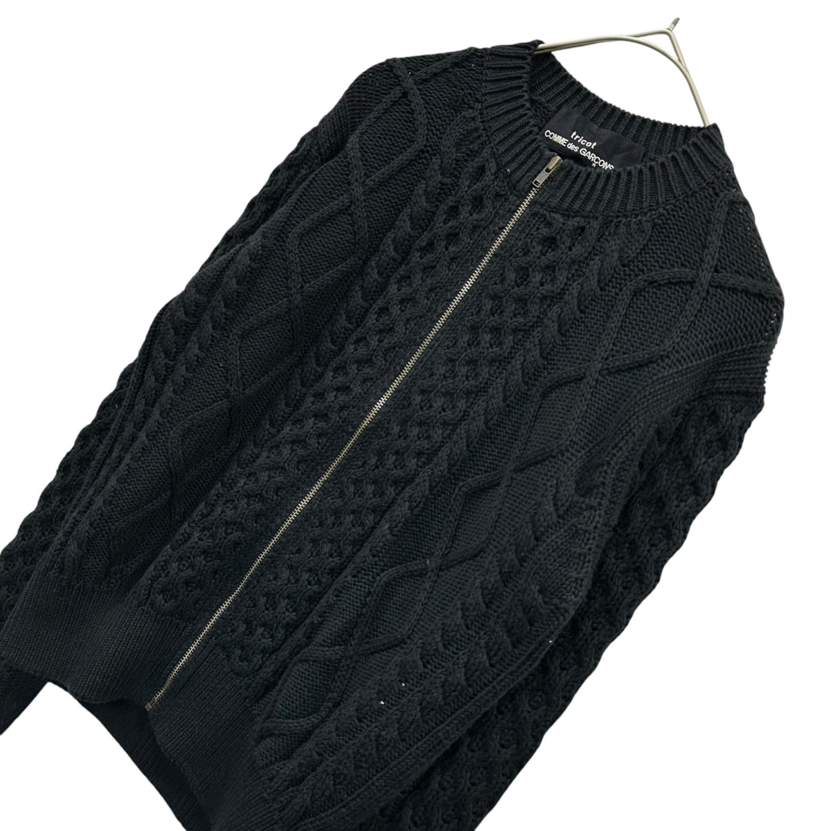 tricot COMME des GARCONS(トリココムデギャルソン) 1998AW Zip-Up Cotton Cable-Knit Cardigan ジップアップ コットン ケーブルニット カーディガン TN-100020 FREE ブラック AD1998