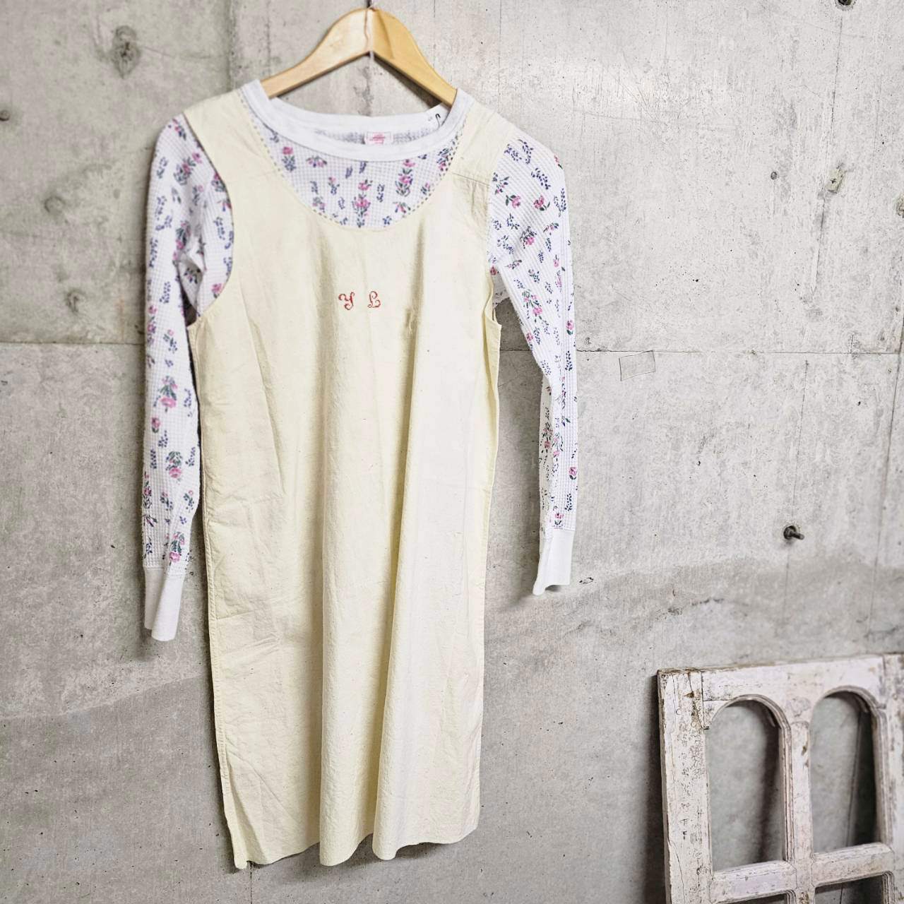 Euro Vintage(ヨーロッパヴィンテージ) Drawing_10'~20's french cotton camisole dress/フレンチコットンキャミソールワンピース 表記なし(Mサイズ程度) ベージュ