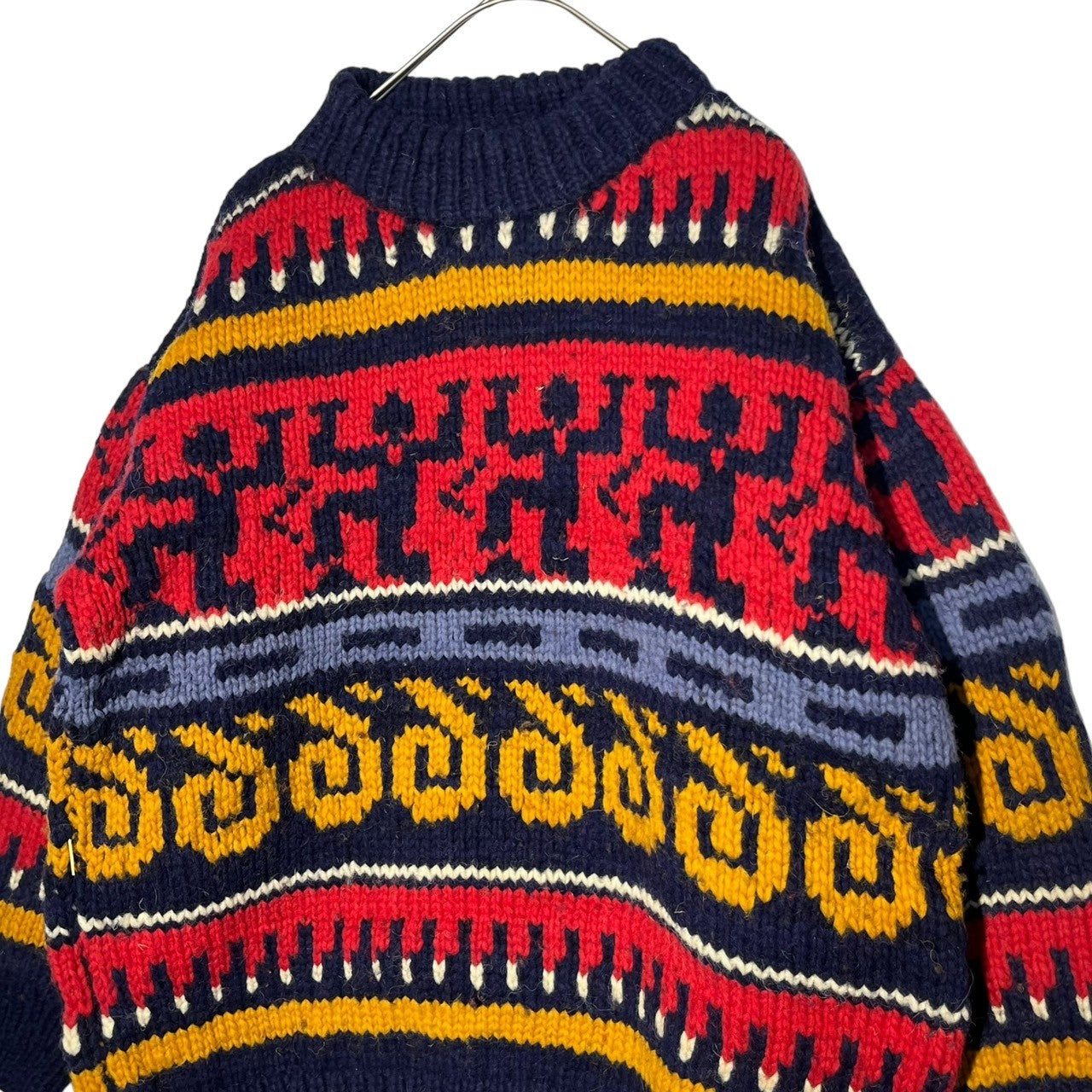 INDIGENOUS DESIGNS(インディアンデザインズ) Ecuador made Indian low gauge knit エクアドル製 インディアン ローゲージ ニット M ネイビー×レッド 環境保護 サスティナブル オーガニック