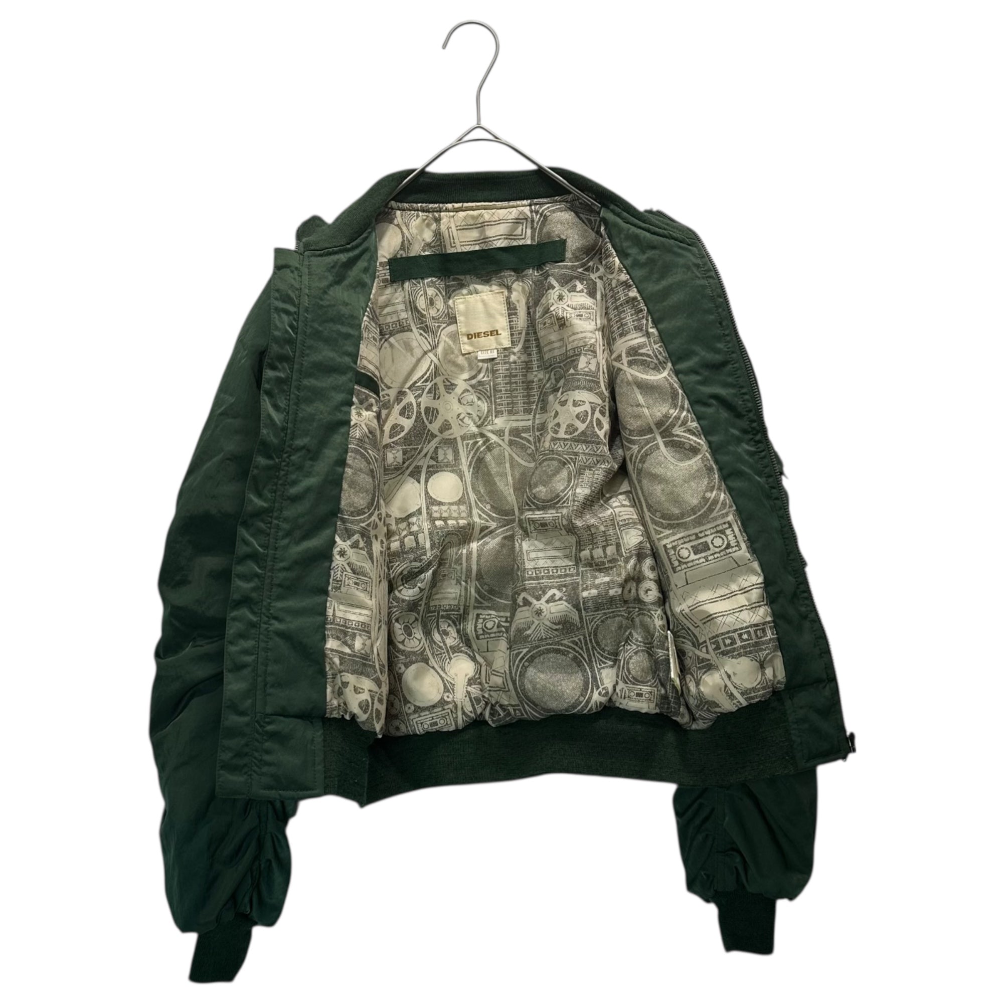 DIESEL(ディーゼル) 00's Gathered Gimmick Short-Length Bomber Jacket ギャザー ギミック ショート丈 ボンバー ジャケット XS グリーン Y2K MA-1 ブルゾン