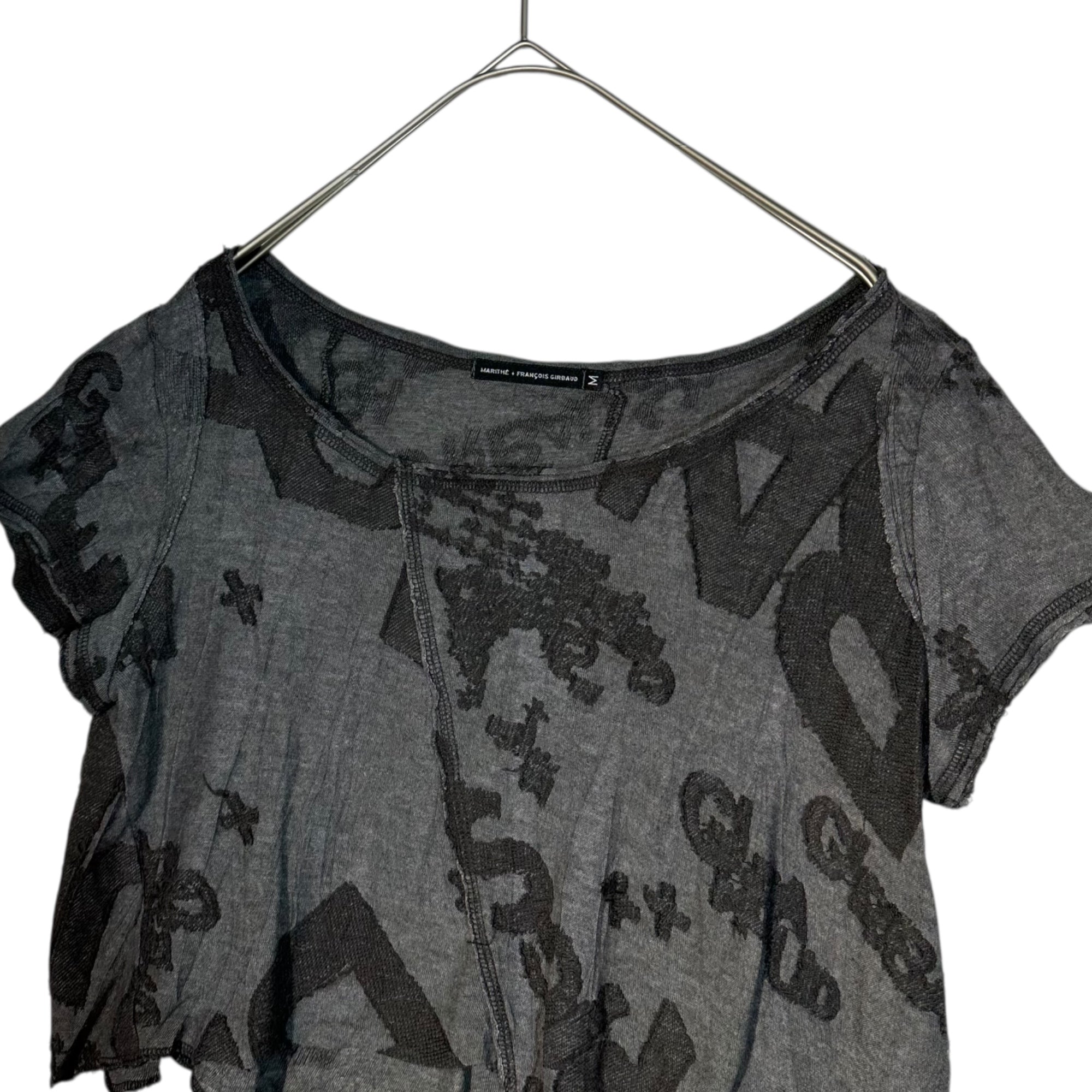 MARITHE FRANCOIS GIRBAUD(マリテフランソワジルボー) 00's Logo Jacquard Short Length Asymmetrical Cut and Sewn ロゴ ジャガード ショート丈 アシンメトリー カットソー F6-6580 M グレー Y2K Tシャツ 半袖 へそ出し