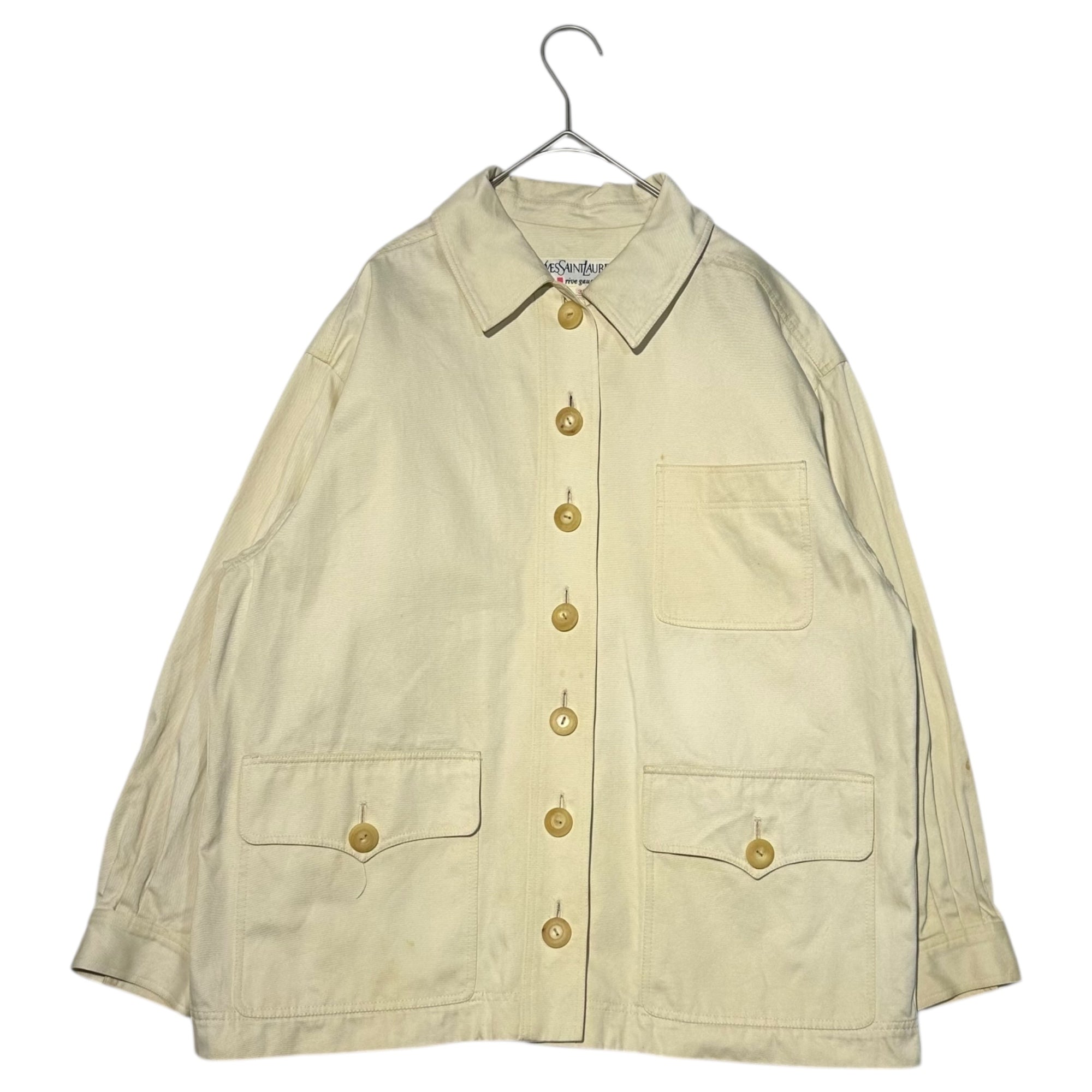 YVES SAINT LAURENT rive gauche(イヴサンローランリヴゴーシュ) 80～90's 7-button flap pocket work jacket 7ボタン フラップ ポケット ワークジャケット 38(M) ホワイト EURO VINTAGE