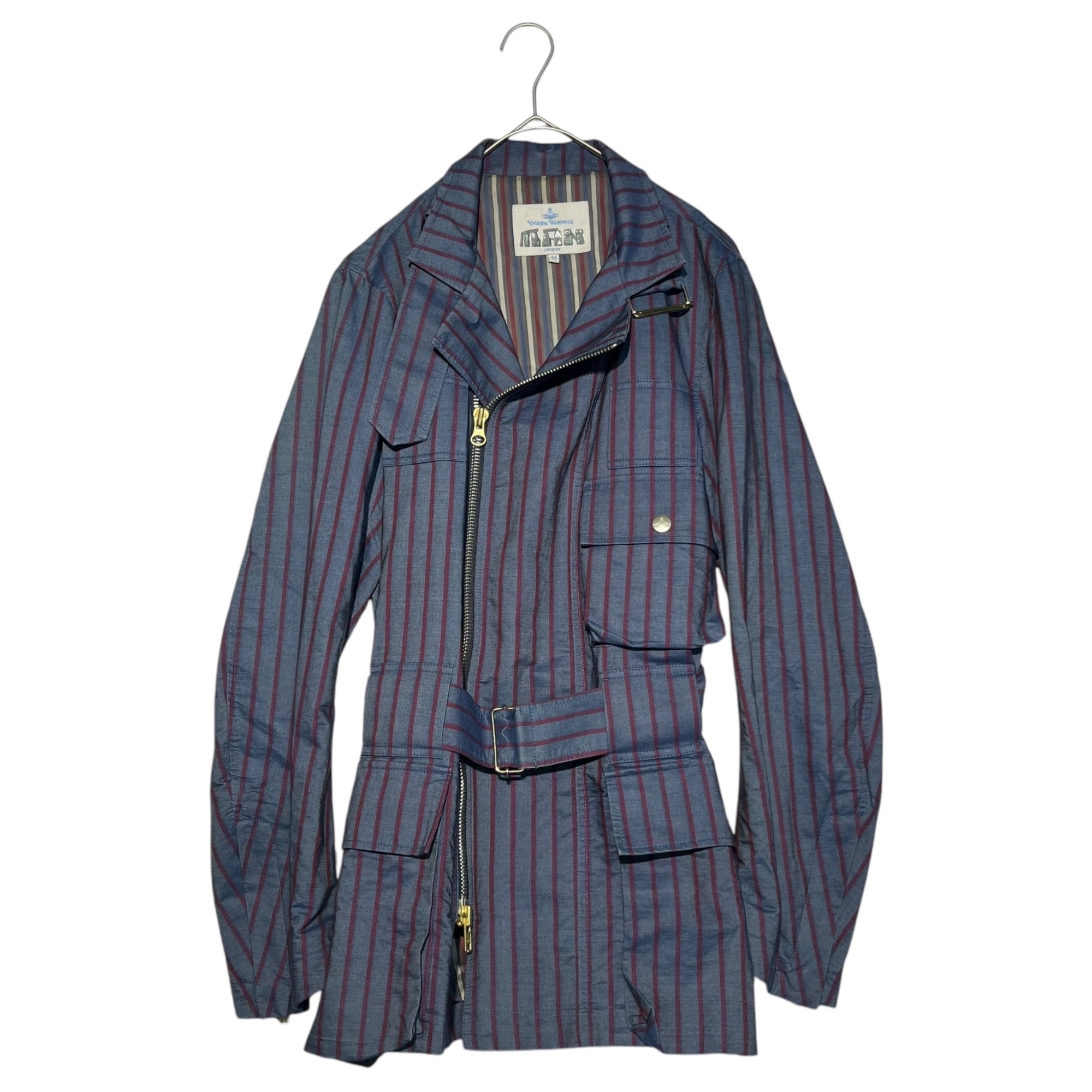 Vivienne Westwood MAN(ヴィヴィアンウエストウッドマン) striped riders half coat ストライプ ライダース ハーフ コート 4745-1501 44(XS) ネイビー×レッド