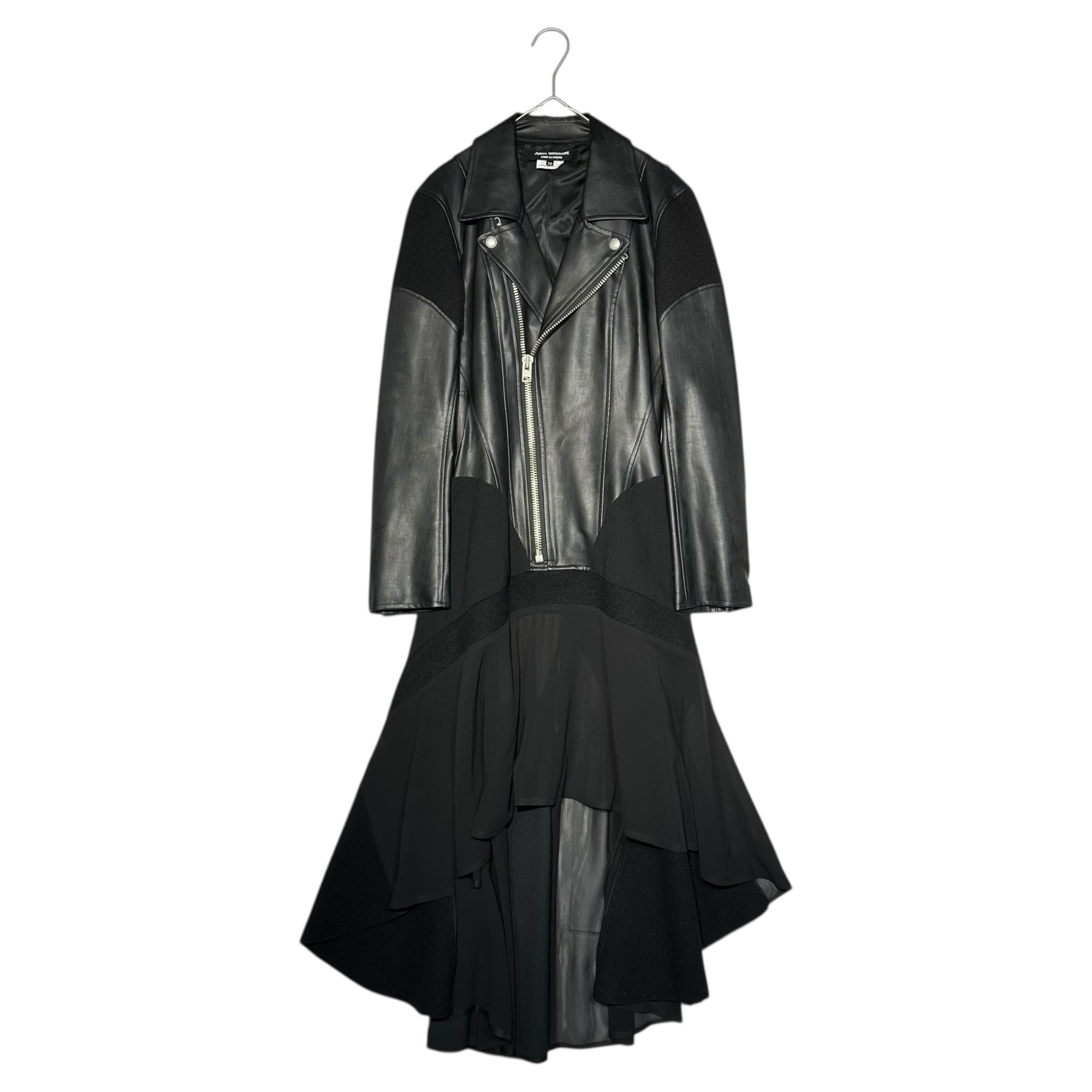 COMME des GARCONS JUNYA WATANABE(コムデギャルソンジュンヤワタナベ) 13AW Faux Leather Layered Double Rider Dress フェイクレザー レイヤード ダブル ライダース ワンピース JL-O003 XS ブラック AD2013