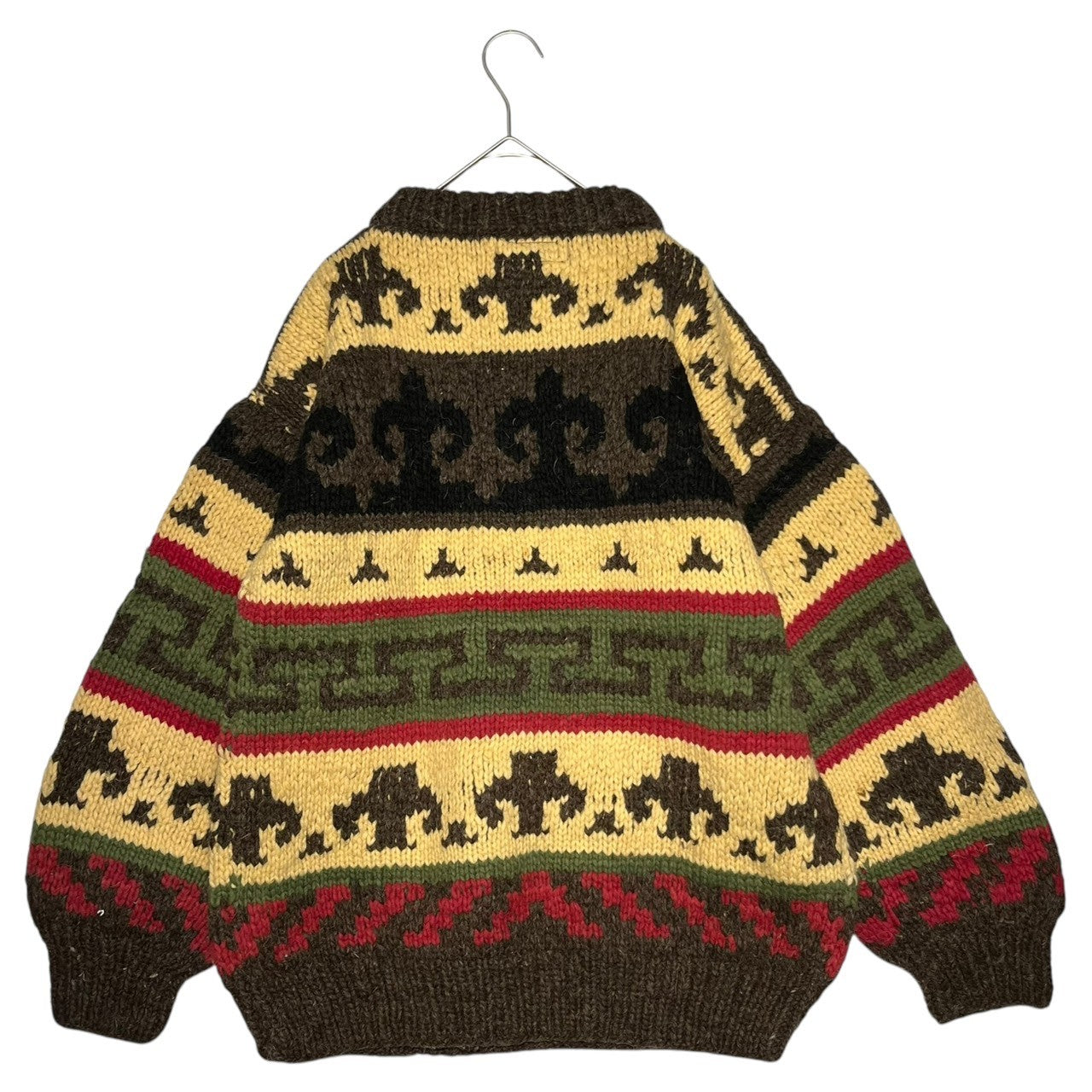 INDIGENOUS DESIGNS(インディアンデザインズ) Ecuador made Indian low gauge knit エクアドル製 インディアン ローゲージ ニット L ブラウン×ベージュ 環境保護 サスティナブル オーガニック