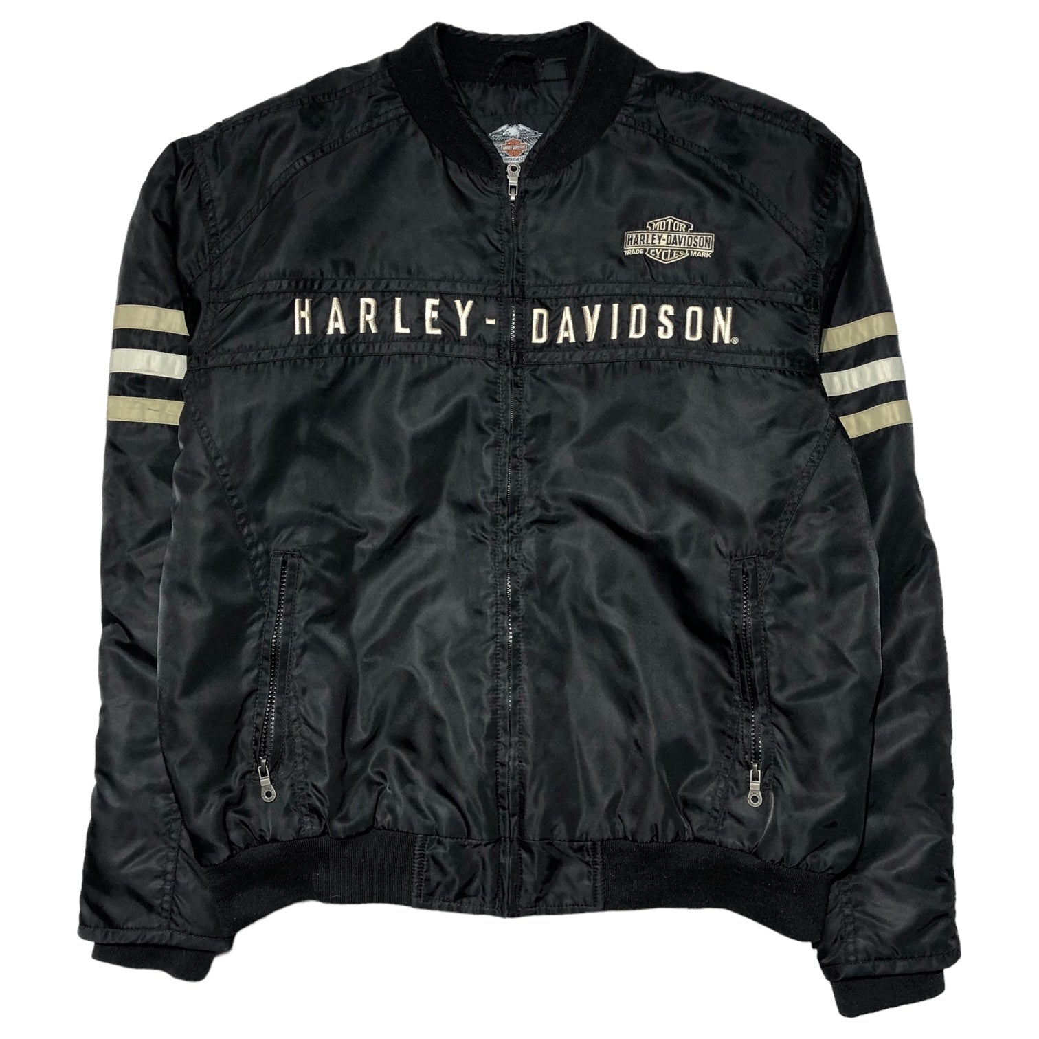 HARLEY DAVIDSON(ハーレーダヴィッドソン) Heritage Nylon Bomber Jacket ヘリテージ ナイロン ボンバー  ジャケット 98552-15VM L ブラック×ホワイト レーシング ライダース バイカー