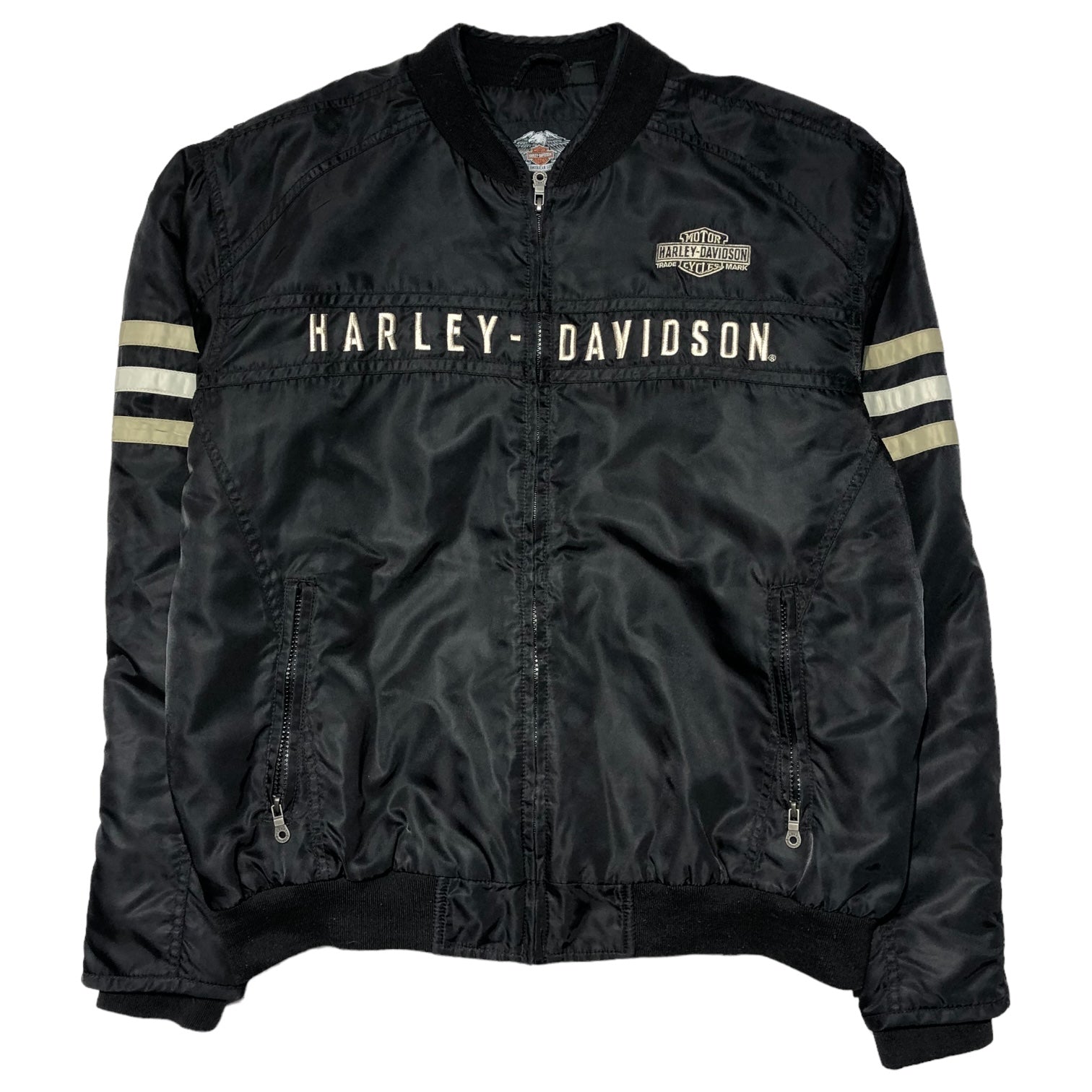 HARLEY DAVIDSON(ハーレーダヴィッドソン) Heritage Nylon Bomber Jacket ヘリテージ ナイロン ボンバー ジャケット 98552-15VM L ブラック×ホワイト レーシング ライダース バイカー