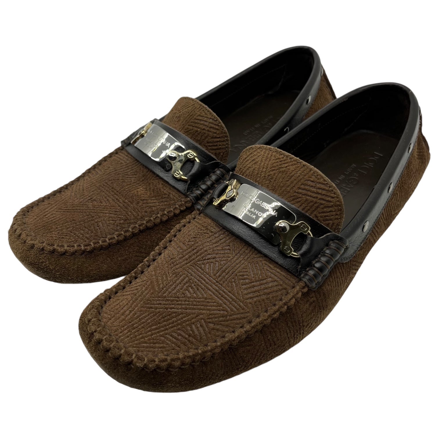 DOLCE&GABBANA(ドルチェ&ガッバーナドルガバ) Logo plate bit loafers ロゴプレート ビットローファー  7(26cm程度) ブラウン レザー 本革 ドライビングシューズ