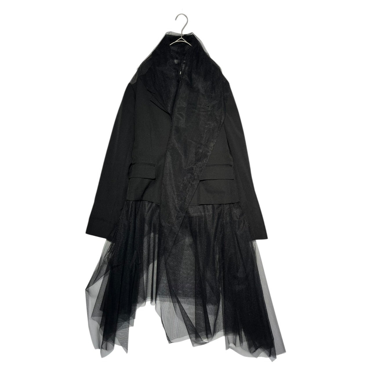 BLACK COMME des GARCONS(ブラックコムデギャルソン) 22AW tulle docking long jacket チュール ドッキング ロング ジャケット 1J-J030 S ブラック AD2022 テーラード