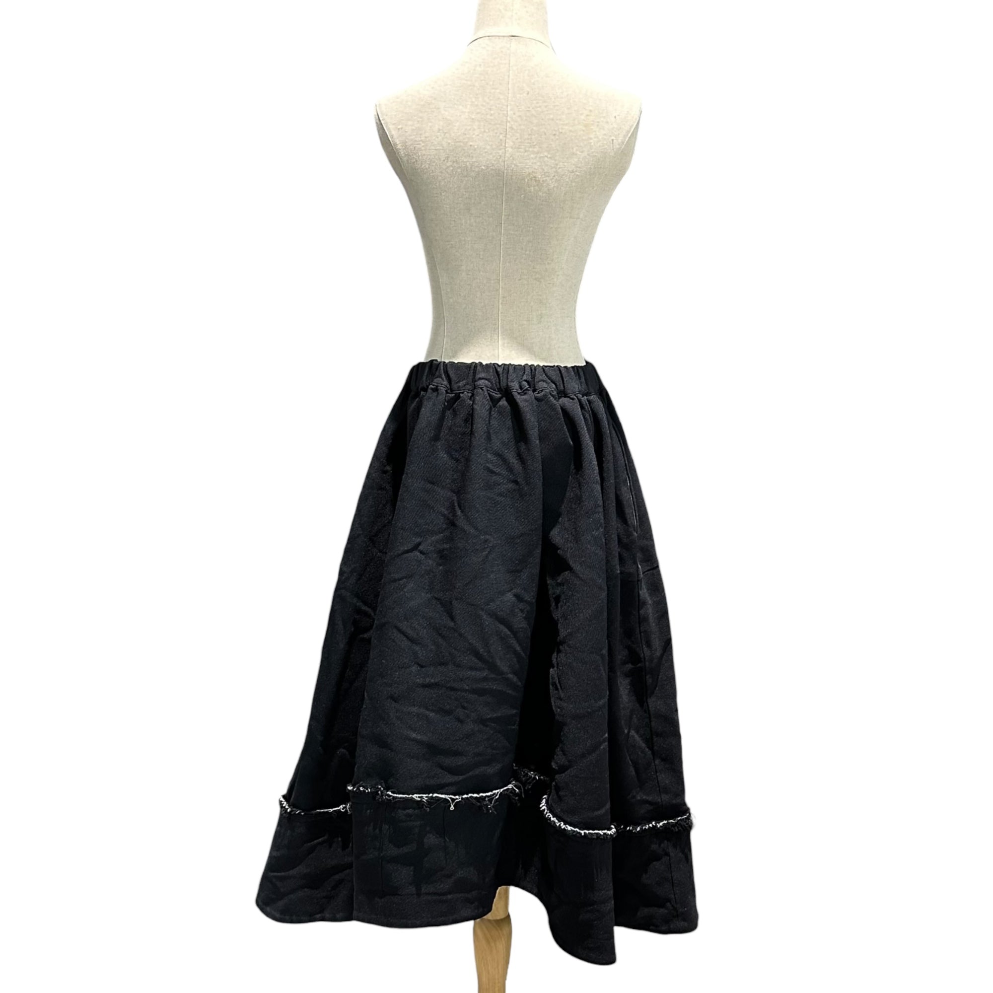 COMME des GARCONS COMME des GARCONS(コムデギャルソンコムデギャルソン) 23SS Polyester Shrink-Resistant Wide Skirt with Raw-Edge Hem and Contrast Panel ポリ縮絨 裾 切りっぱなし切替 ワイド スカート RK-S009 S ブラック AD2022