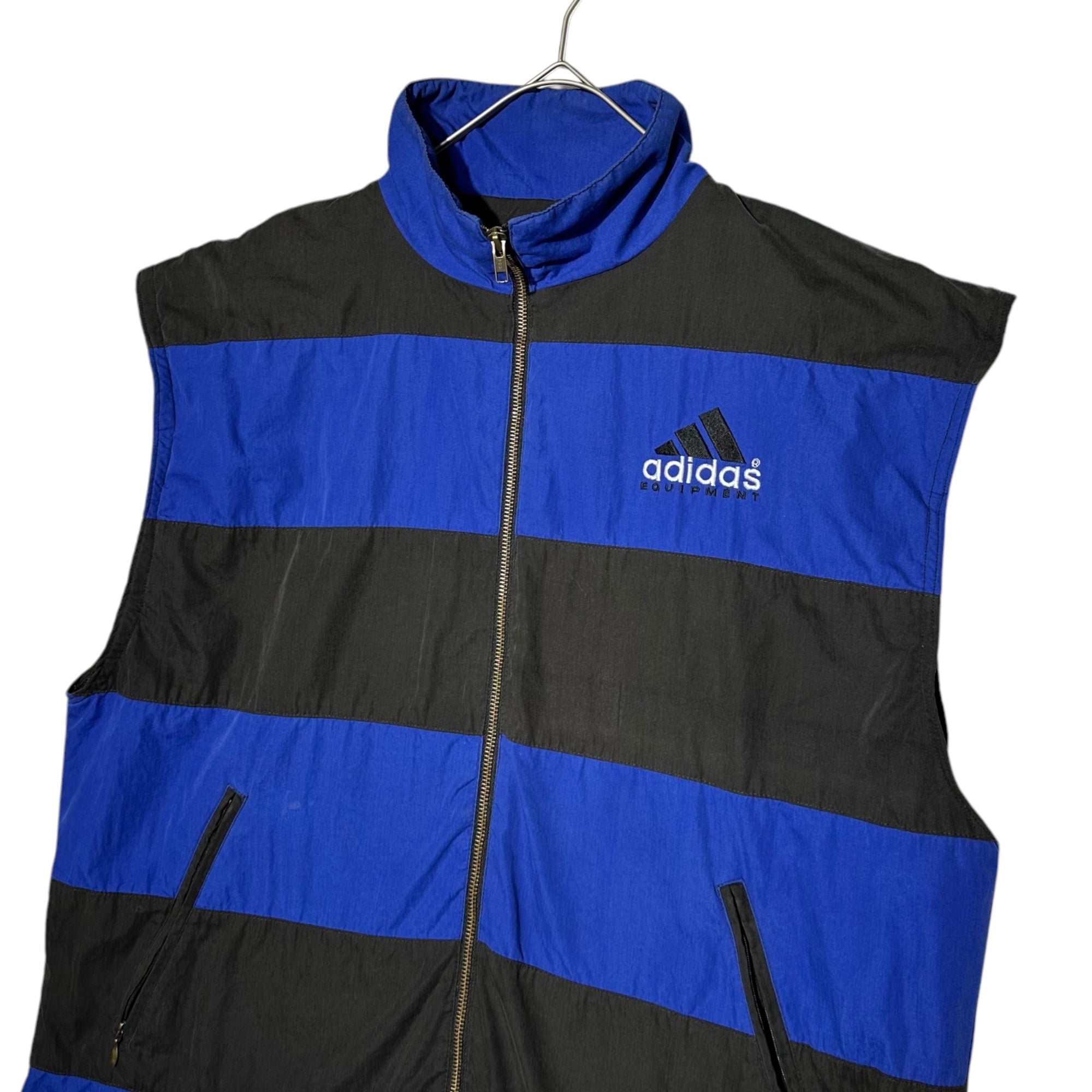 adidas(アディダス) 90's One-point logo border zip-up vest ワンポイントロゴ ボーダー ジップアップ ベスト 90年代 Y2K B-BOY L(実寸XL程度) ブルー×ブラック