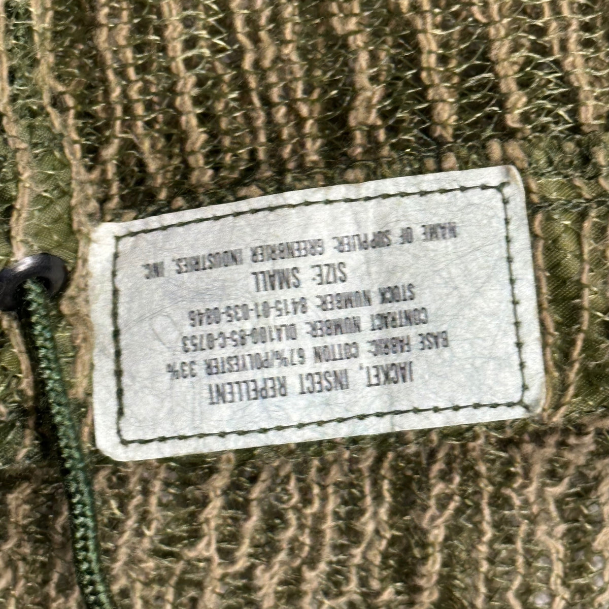 US ARMY(アメリカ軍) 1985's JACKET, INSECT REPELLENT モスキート ネット パーカー 8415-01-035-0846 SMALL オリーブ 80's 80年代 ヴィンテージ ミリタリー