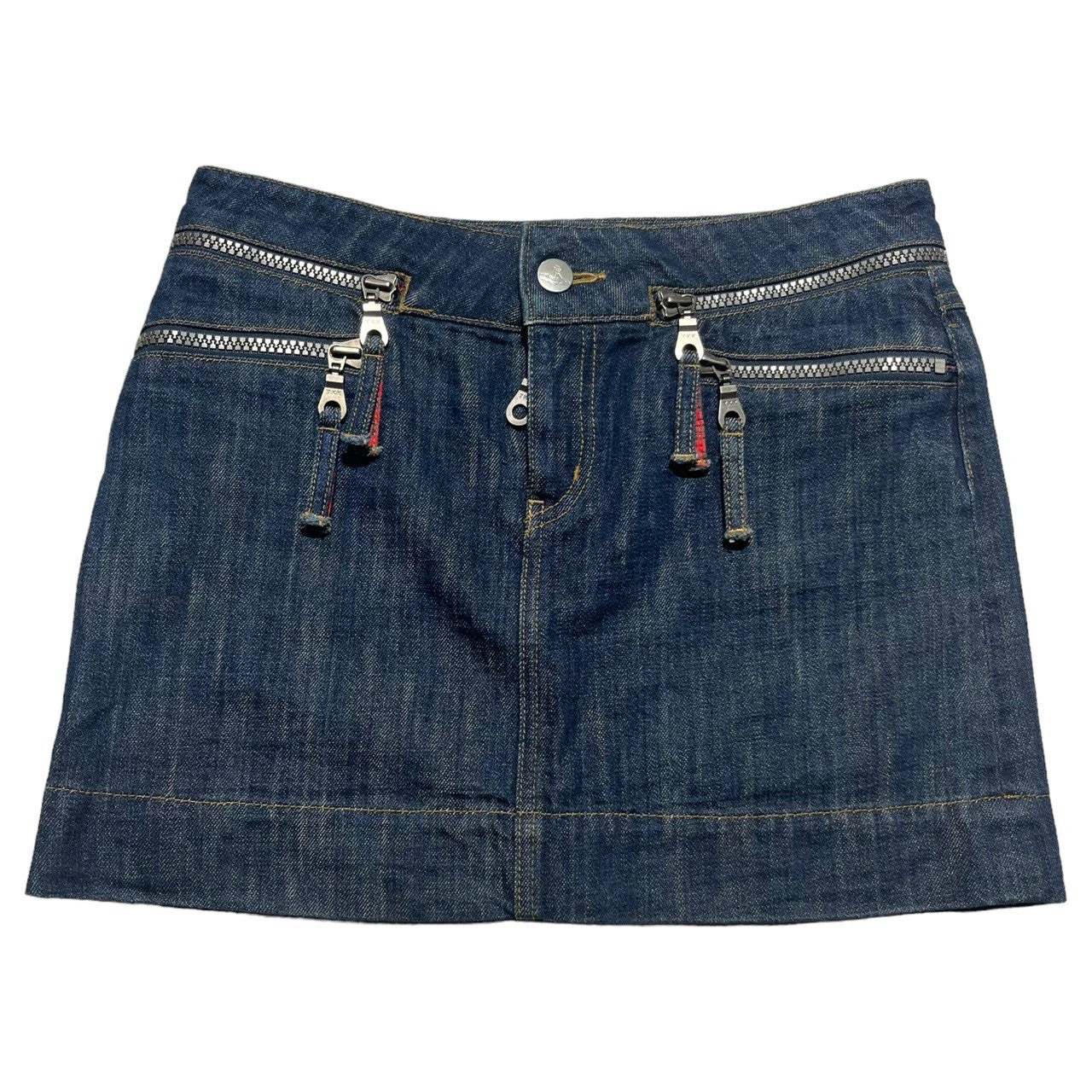 Vivienne Westwood RED LABEL(ヴィヴィアンウエストウッドレッドレーベル) 00's  Orbro logo zip denim mini skirt オーブ ロゴ ジップ デニム ミニ スカート 357-01-23005 3(L程度) インディゴ Y2K