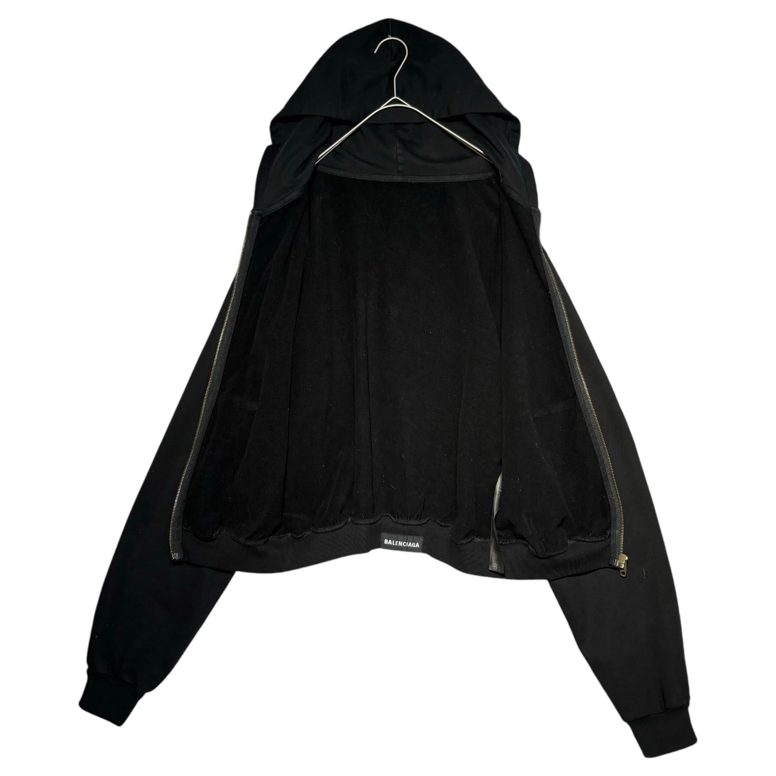 BALENCIAGA(バレンシアガ) Tab Worn-out Zip-up Hoodie ショート丈 ロゴ ジップ アップ フーディ JP57 2021 03084 S ブラック パーカー