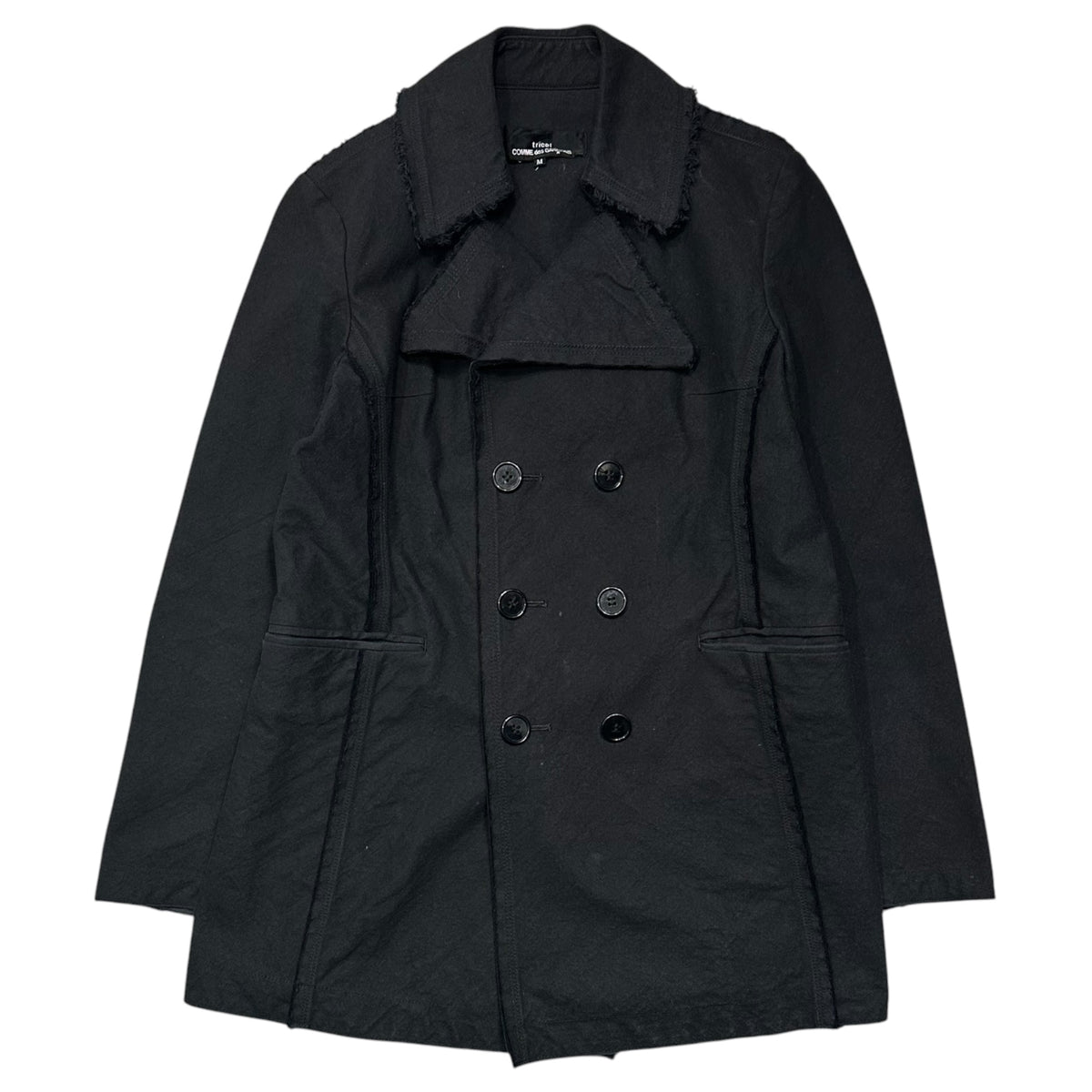 tricot COMME des GARCONS(トリココムデギャルソン) 2002SS Cotton Cotton Cut-off Double-breasted Short Coat コットン カットオフ ダブル ショート コート TE-J009 M ブラック AD2001 00's