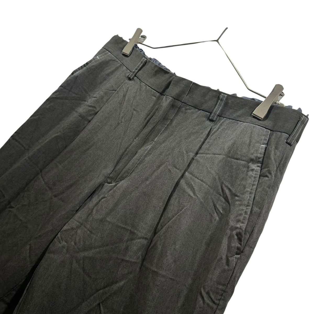 COMME des GARCONS HOMME PLUS(コムデギャルソンオムプリュス) 1999SS Garment-Dyed Back-Ruffle Slacks 製品 染め 裏 フリル スラックス PP-10025L L グレー×ネイビー AD1998 90s アーカイブ フリル期 シークレットトレジャー