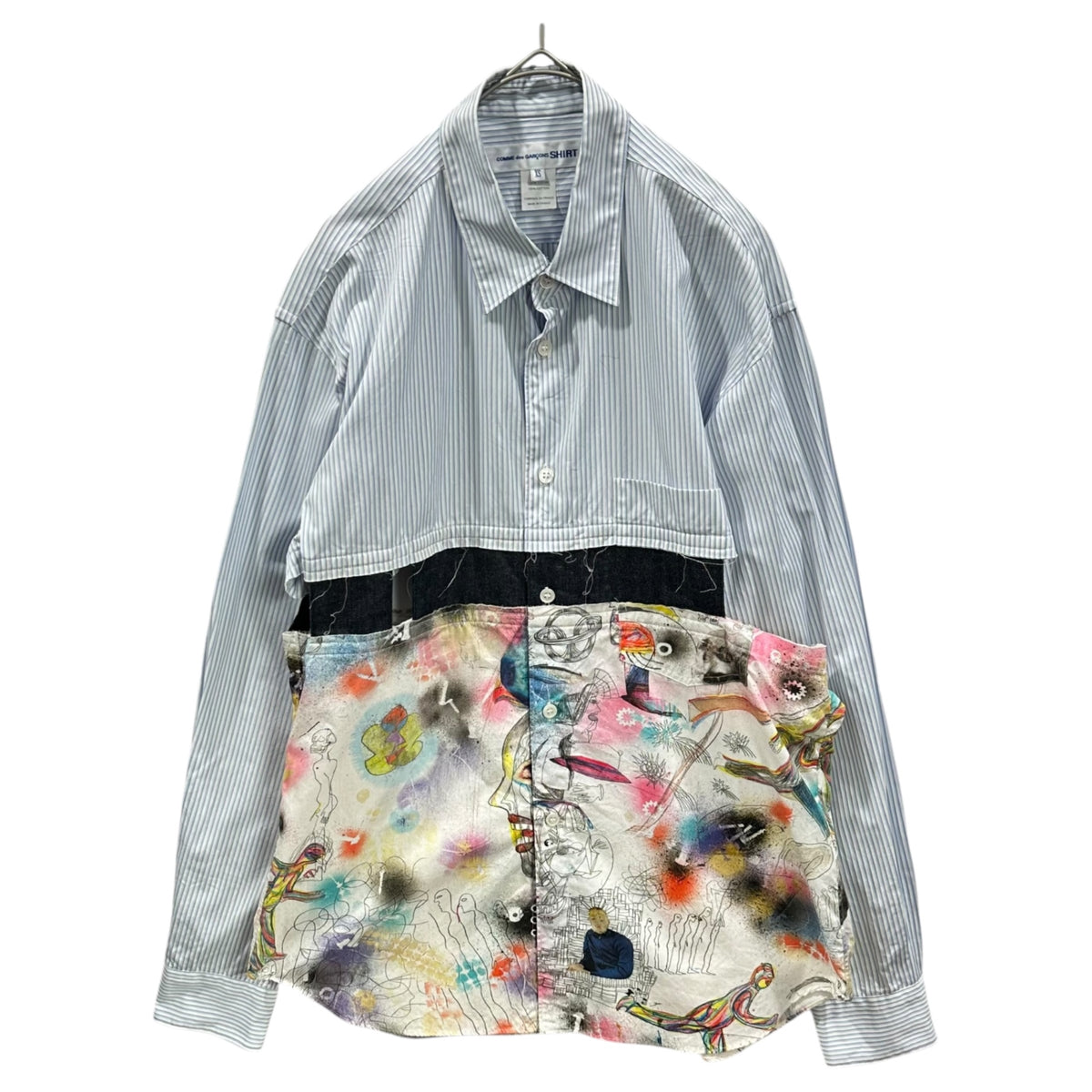 COMME des GARCONS SHIRT(コムデギャルソンシャツ) 2016AW ”Masaho Anotani” Docking Striped L/S Shirt 安野谷昌穂 ドッキング ストライプ 長袖 シャツ W24022 XS ブルー×マルチカラー